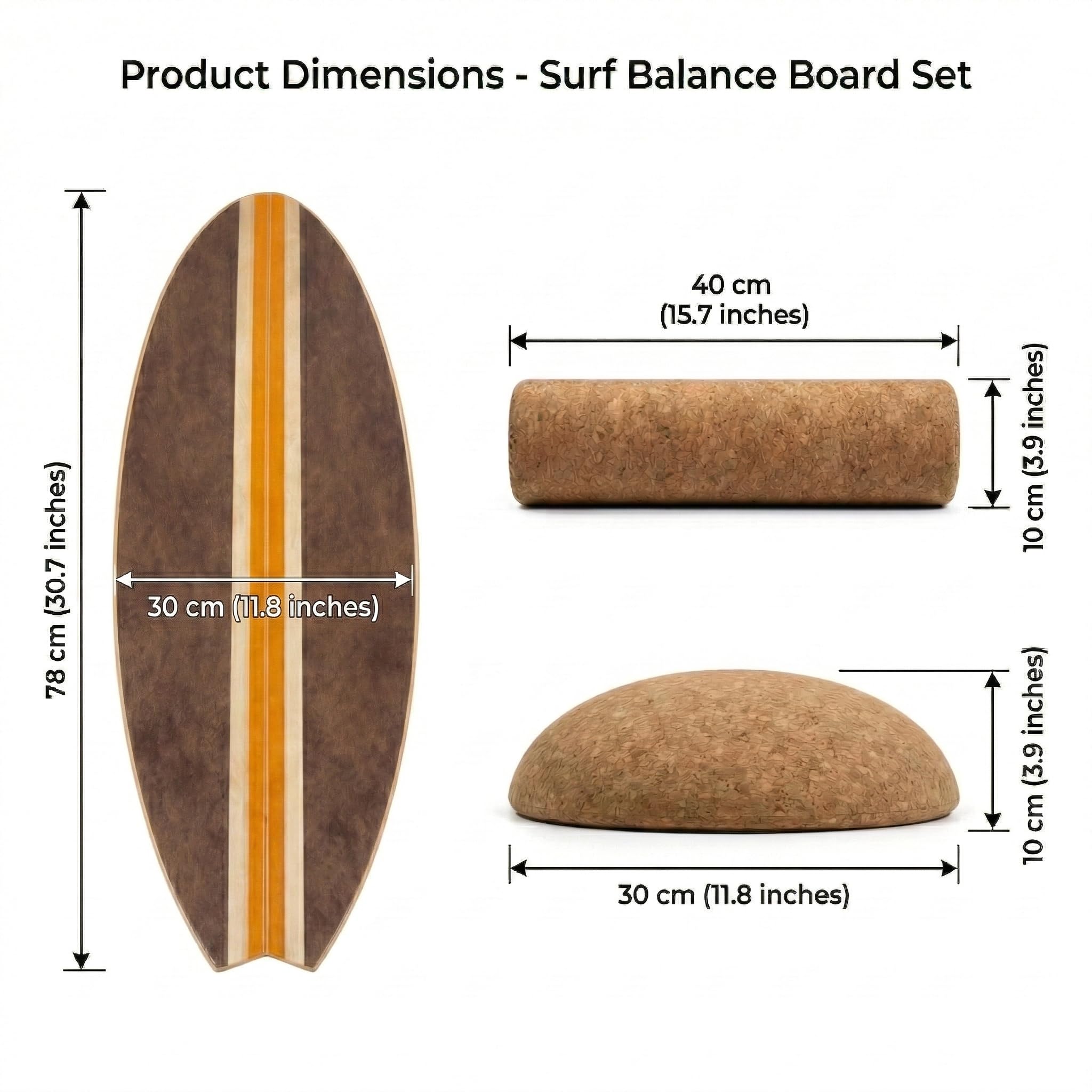 DRIFT SAVAGE 3-in-1 Balance Board Set 78cm, Premium 10-schichtiges Ahornholz für Surftraining, Fitness & Reha. inkl. Rolle & Halbkugel, max. 155kg. Schwalbenschwanz-Form.