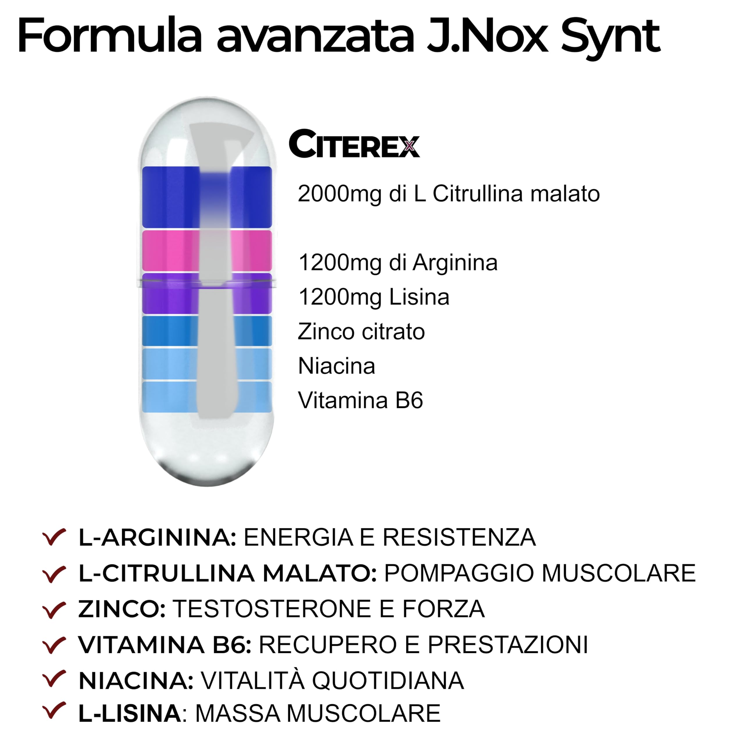 Citerex Integratore Uomo Pre Workout Senza Caffeina | 100 Capsule con Citrullina Malato, Arginina, Lisina, Zinco, Vitamina B6 e Niacina | Intra Post Workout | Supporto Massa Muscolare e Testosterone