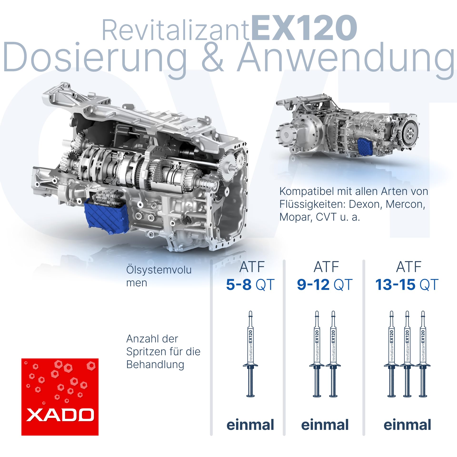XADO Revitalizant EX120 para transmisiones y cajas de cambio automáticas. Aditivo concentrado que protege y reconstruye las superficies dañadas