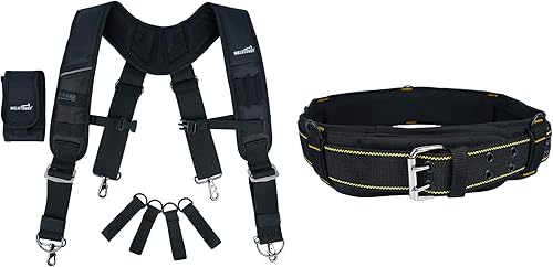 MELOTOUGH Tirantes de cinturón de herramientas, tirantes de bolsa de construcción, tirantes de cinturón de trabajo acolchados resistentes + cinturón
