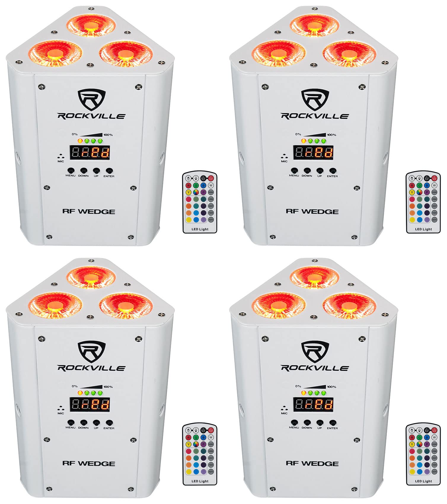 4 Rockville RF Wedge White RGBWA+UV Battery Wireless DMX DJ Up Lights+RF Remotes