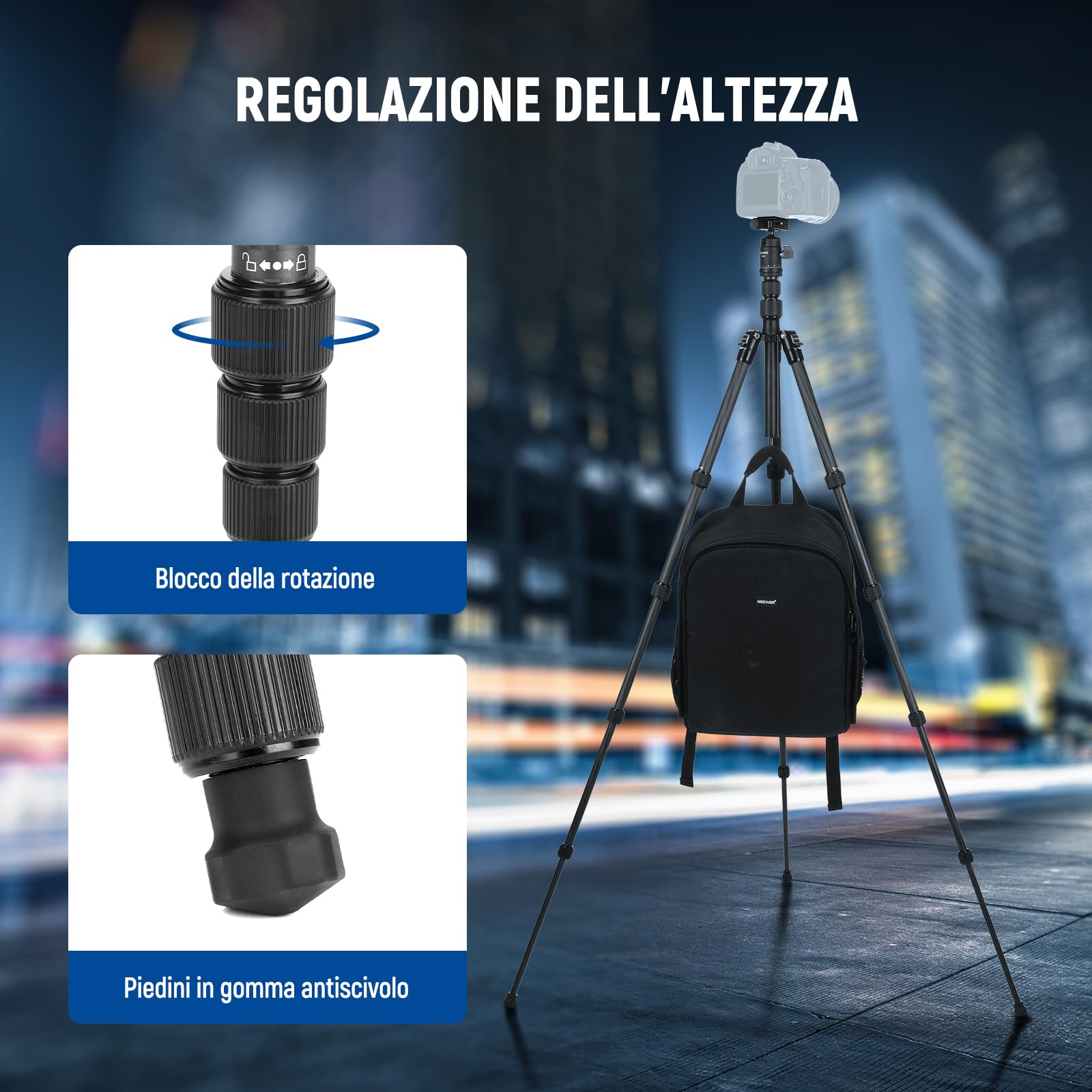 NEEWER Monopiede Treppiede Fotocamera in Fibra Carbonio, 65" DSLR Video Tripod da Viaggio Leggero, Testa Sfera a 360°, Piastra QR Antiscivolo, Asse Centrale Invertito, Gambe Reversibili, Max 6kg,TP39