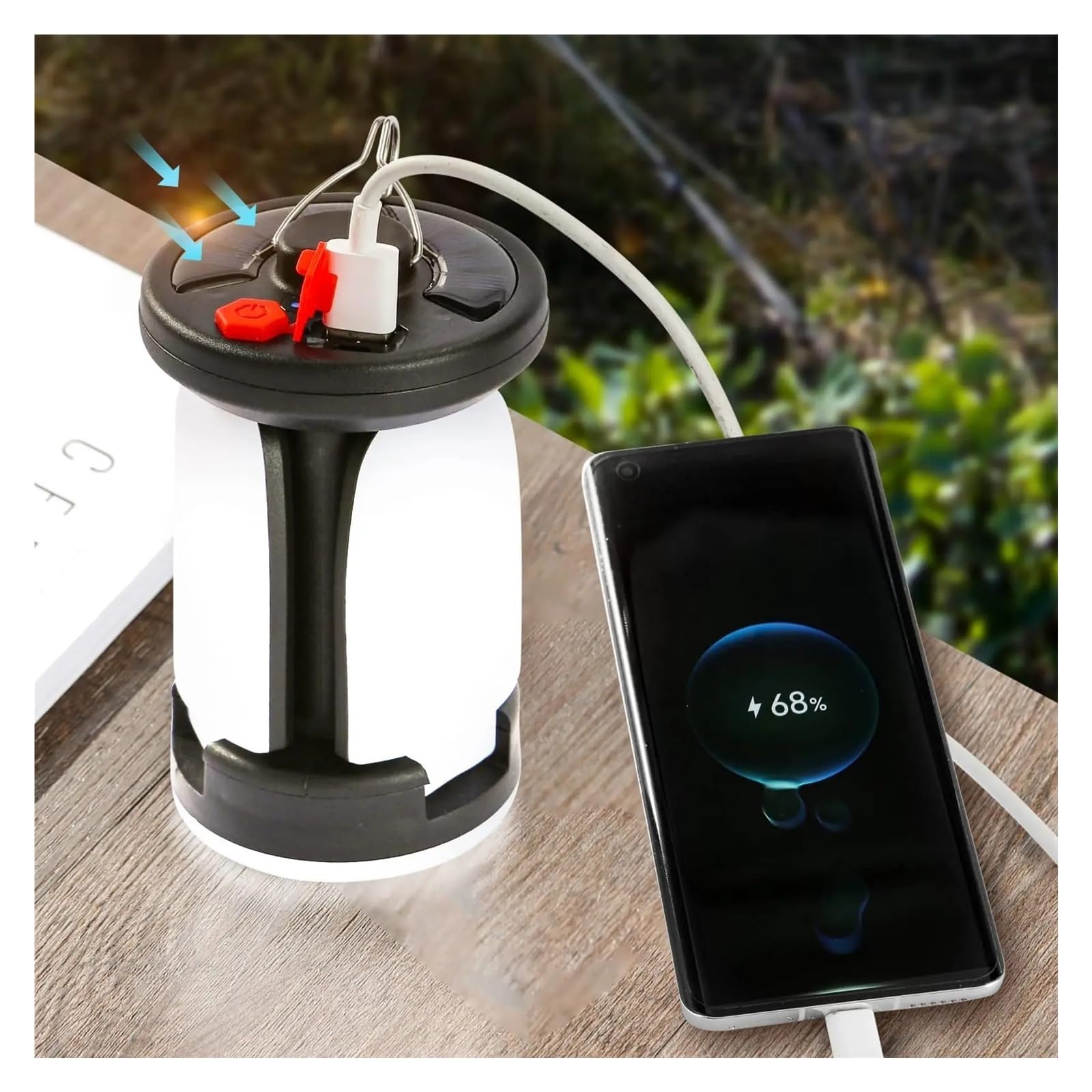 Linterna LED Solar De Alta Potencia For Acampar, Lámpara Camping Recargable con Luz Plegable, Portátil For Tienda Campaña For Emergencias Al Aire Libre IluminacióN Brillante