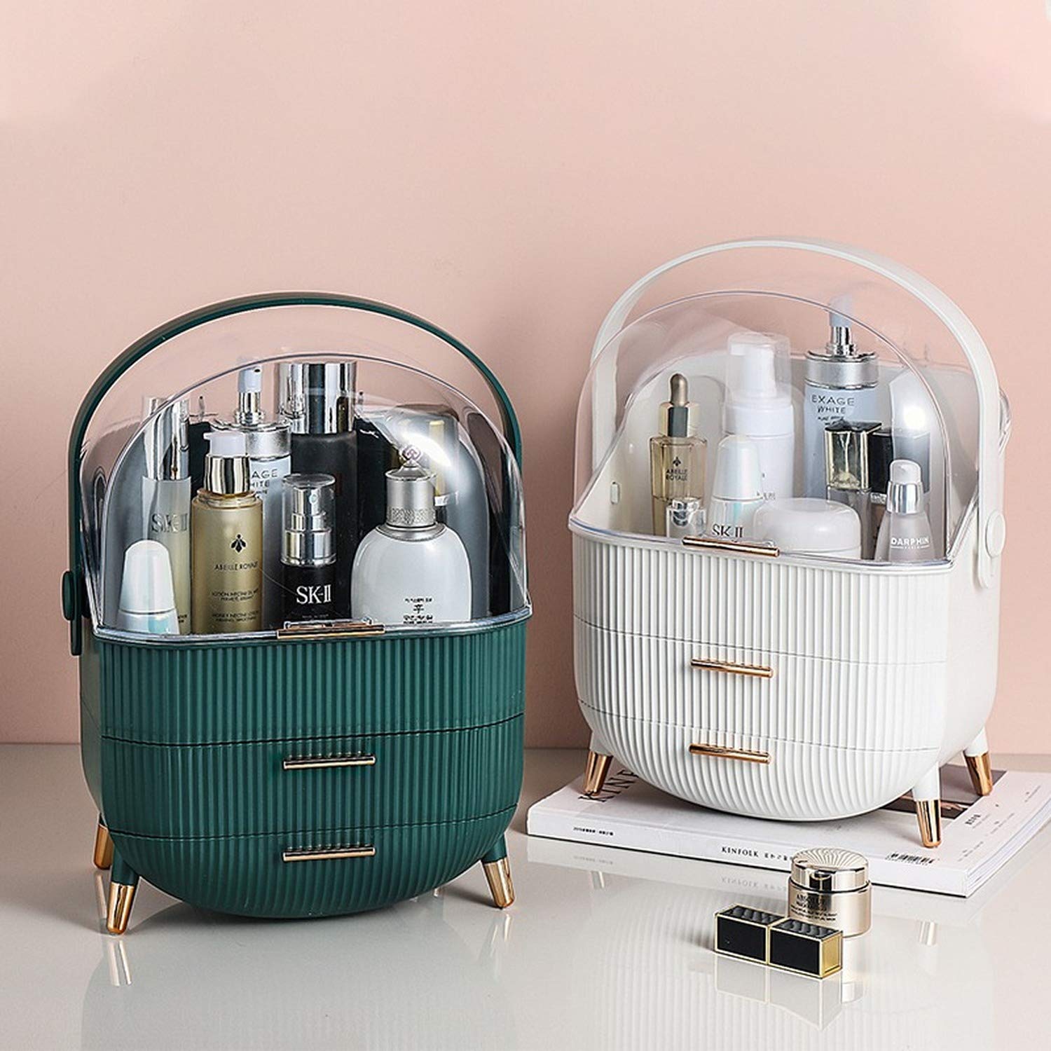 KHTO ABS Transparent Maquillage cosmétique Boîte de Rangement Organisateur Support de Mode Bijoux Accessoires Maquillage répandrai Rangement/du Visage Masque/Crème (Green)