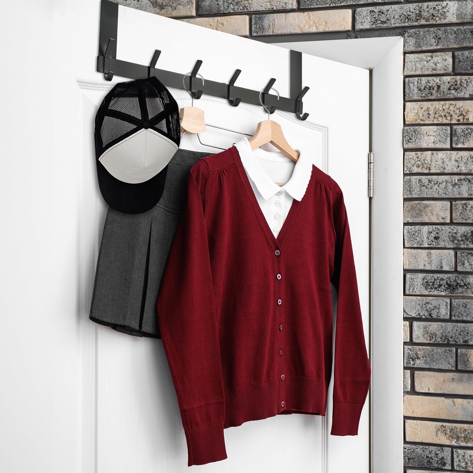 TICONN Over The Door Hooks, 6 Heavy Duty Dual Coat Rack All Metal Coat Hanger for Jacket Hat Towel in Bathroom Bedroom Dorm(Black, 2PK)