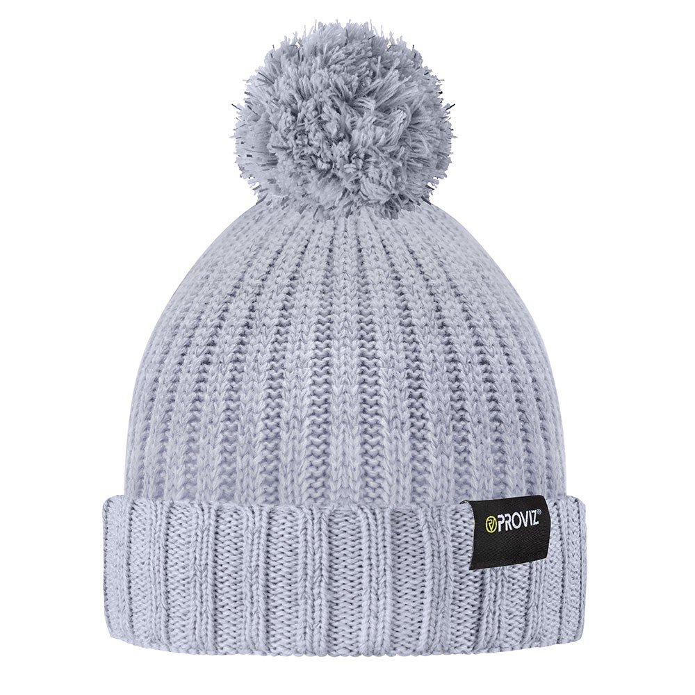 Proviz Grey Reflective Fleece Lined Bobble Beanie