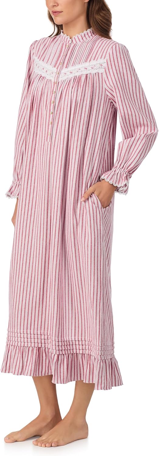 Eileen West Womens Sleepwear & Loungewear - Brushed Flannel Collection - 100% Cotton Highneck Long Sleeve 50" Nightgown - Image 3