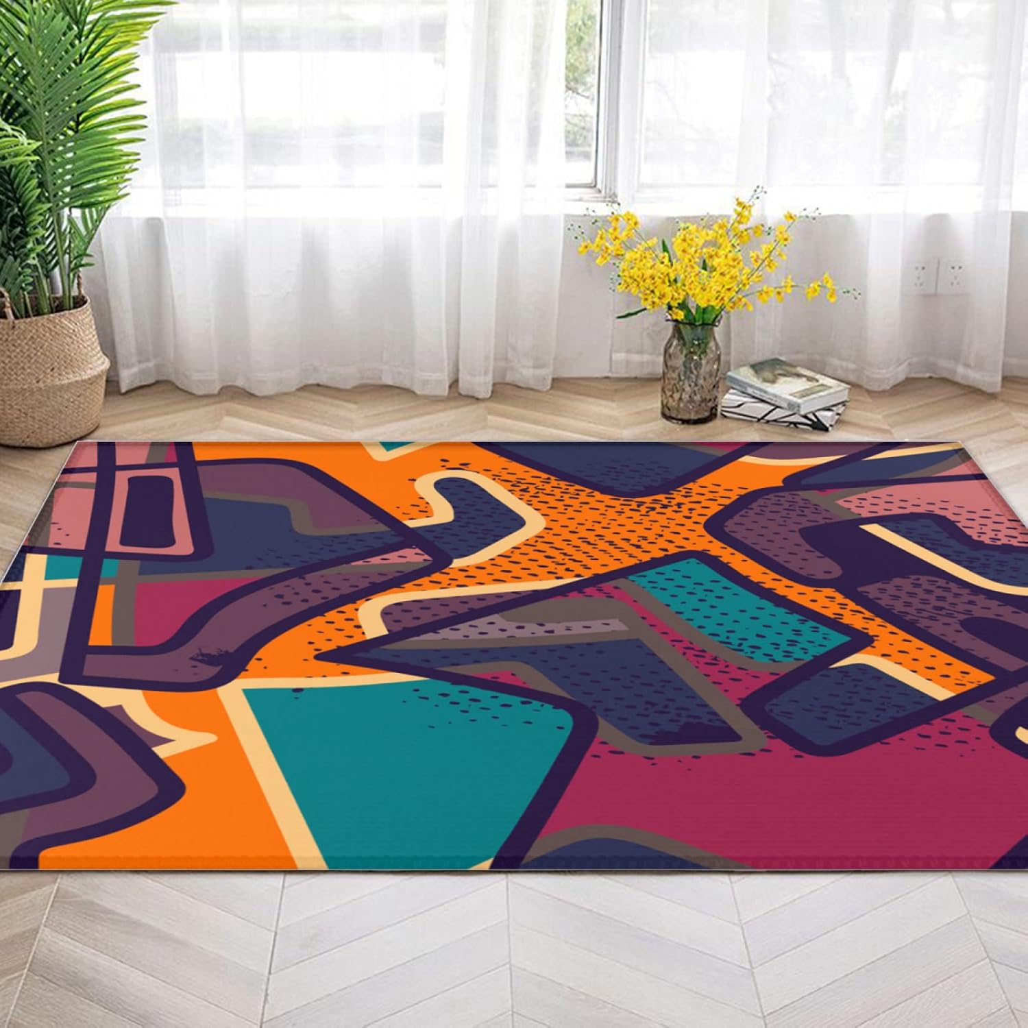 2 x 3 feet Cartoon Graffiti Street Hip-Hop Style Super Soft Area Rug for Kids Baby Nursery, Nursery Children Kids Girls Room Home Decorative, Plush Rug for Teen Room Decor