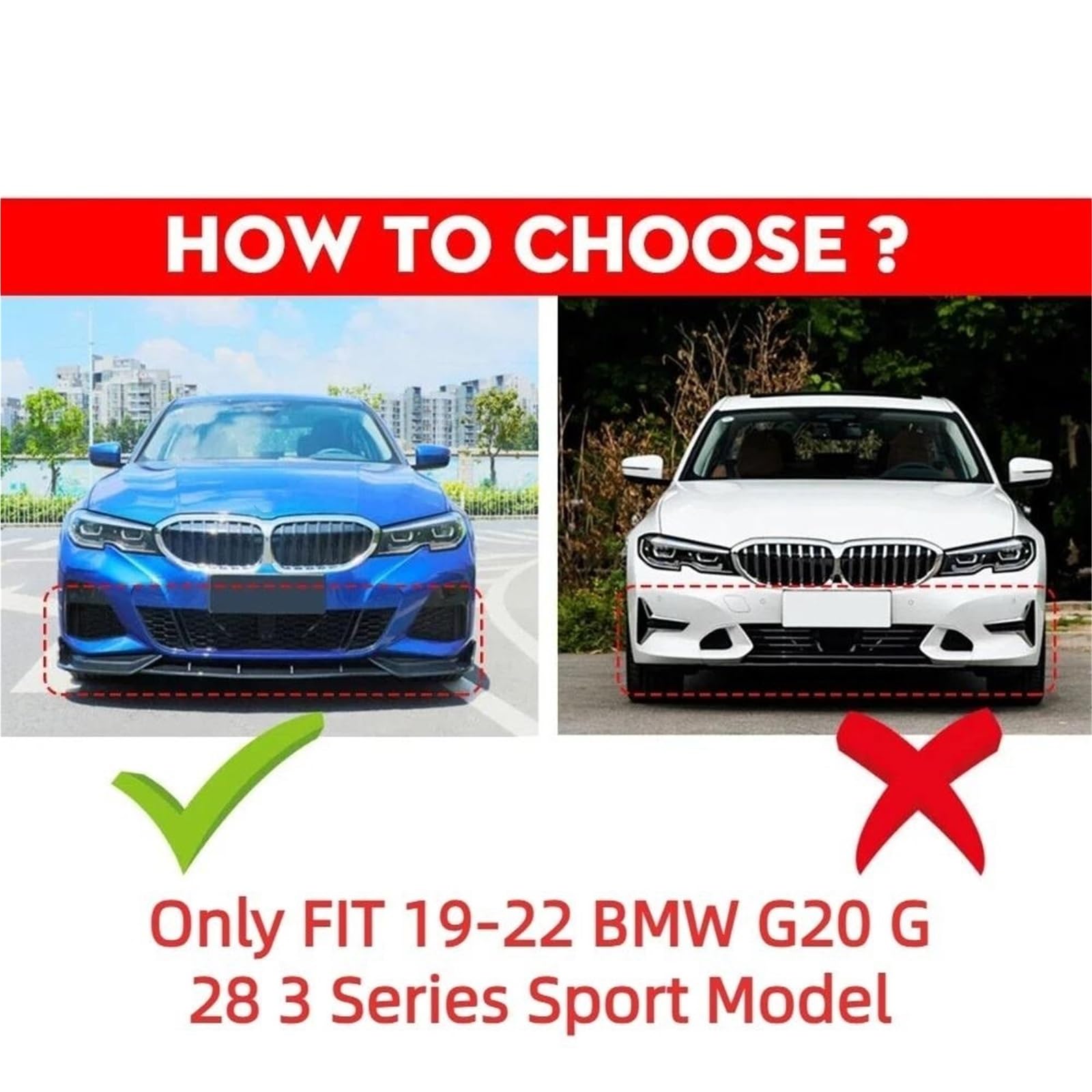 Kompatybilny z 19-22 BMW G20 serii 3 330i M Sport M340i błyszczyk przedniego zderzaka Black-3PC