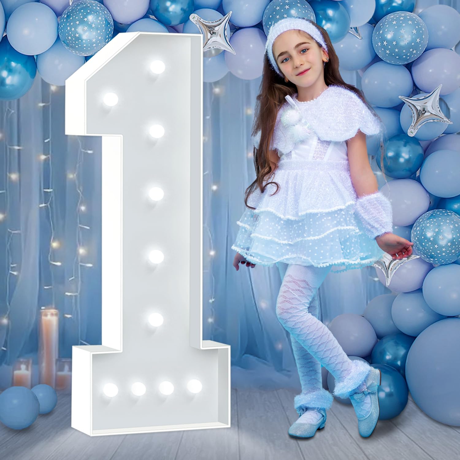 HITINO 4FT Marquee Numbers, Cool White Light Up Numbers 1, 4 feet Tall LED Mosaic Number for 1st 16th 21st Birthday Party, Pre-Cut Foam Board for