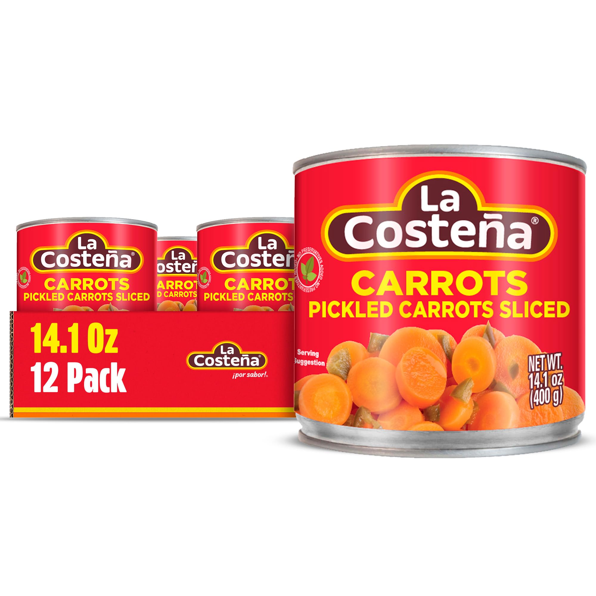 Sliced Pickled Carrots with Pickled Jalapenos - Sliced Carrots with Jalapeno Peppers - Mexican Food, Taco Toppings & Salsa - Hot Pickled Vegetables - 14.1oz, 12 Pack Canned Vegetables