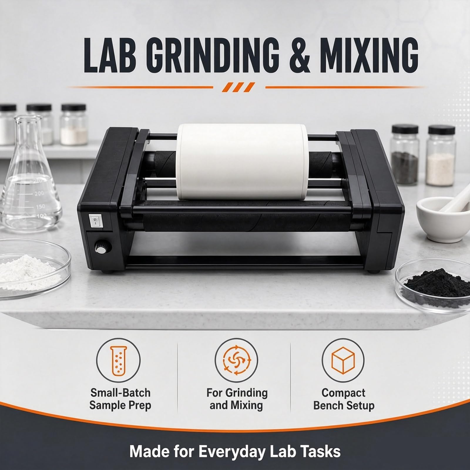 Molino De Cerámica De Sobremesa para Moler Frascos, Molino De Bolas De Laboratorio De 0,4 L, Mezclador De Velocidad Ajustable, Capacidad De Molienda por Frasco De 30 G A 120 G