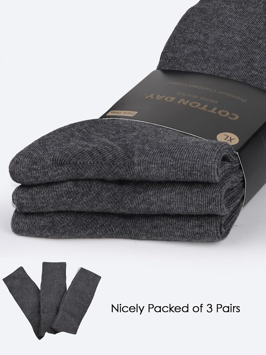 COTTON DAY Men's Premium Soft Combed Cotton Trouser Dress Socks Seamless Toe Black Navy Blue Striped - Image 4