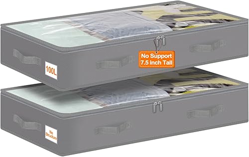 punemi Contenedores de almacenamiento debajo de la cama de 50 litros con ruedas, 2 piezas, 29.5 x 15.7 x 8.7 pulgadas de altura debajo de la cama,