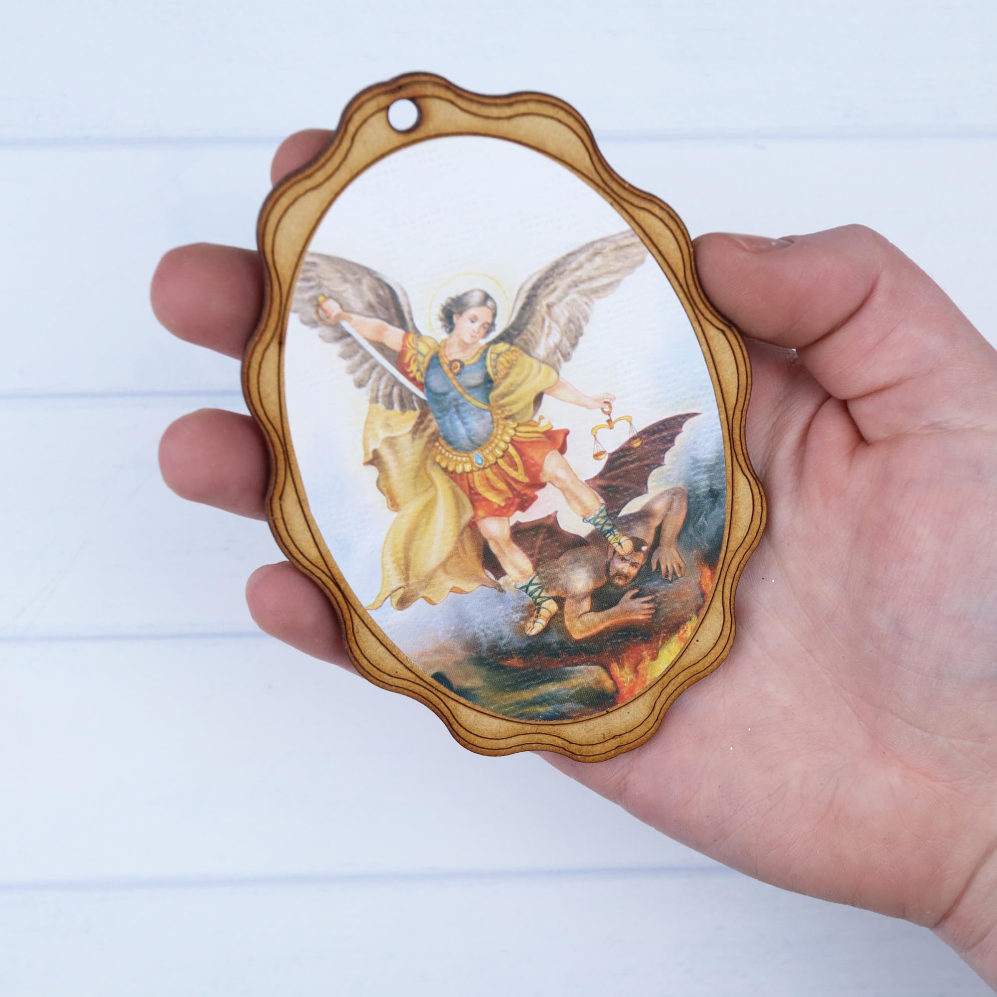 Amazon.co.jp: Needzo 木製聖ミカエルアイコン 守護聖人大天使