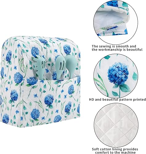 Miniatura 3 de Funda para batidora de pedestal, diseño hortensias, compatible con batidoras KitchenAid y Hamilton de 5 a 8 cuartos de galón, decoración de