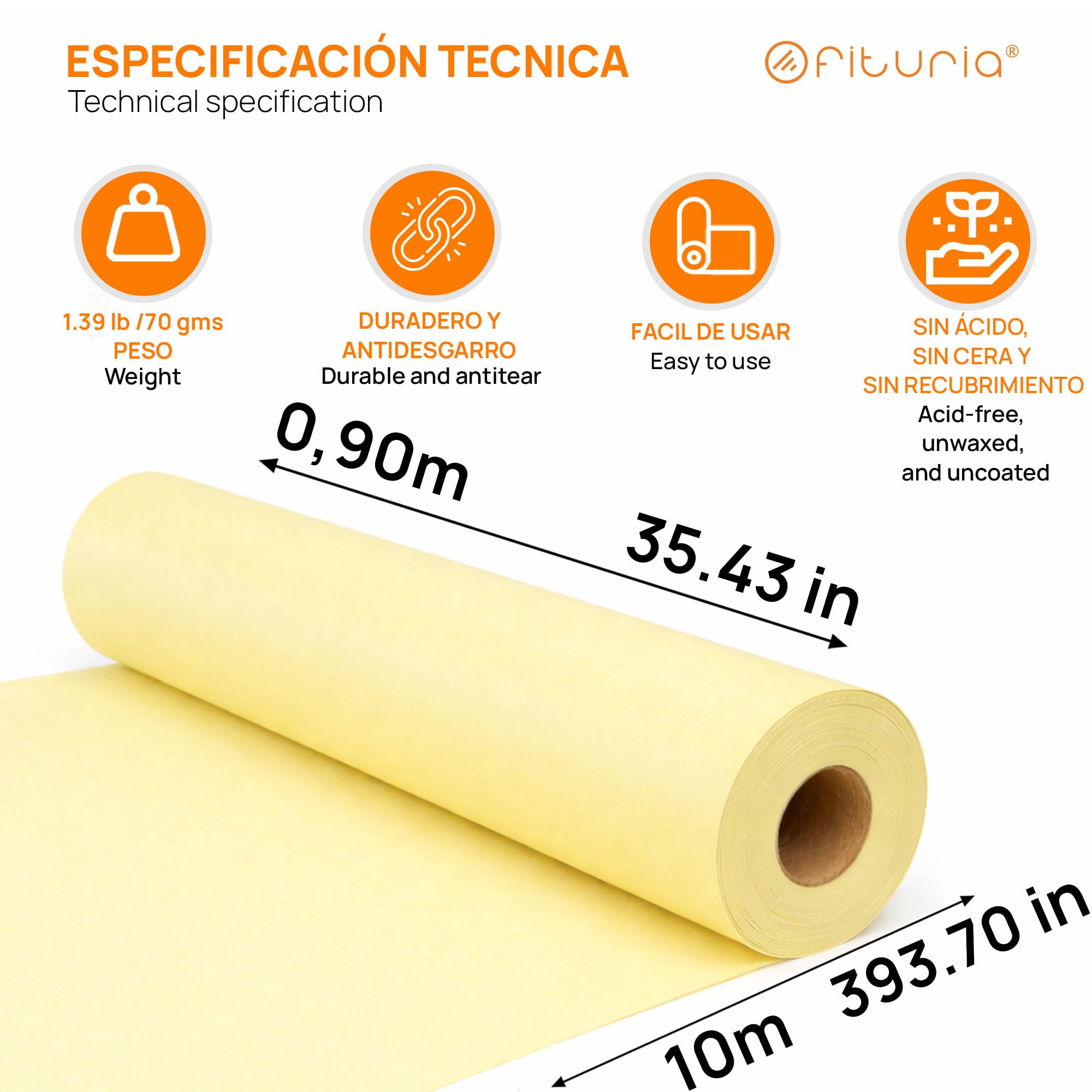 OFITURIA Papel Kraft Pastelowy Żółty Rolka 0,90 x 20 m, 6 rolek, papier pakowy i papier do pakowania prezentów, do wysyłki i majsterkowania, trwały i łatwy do cięcia