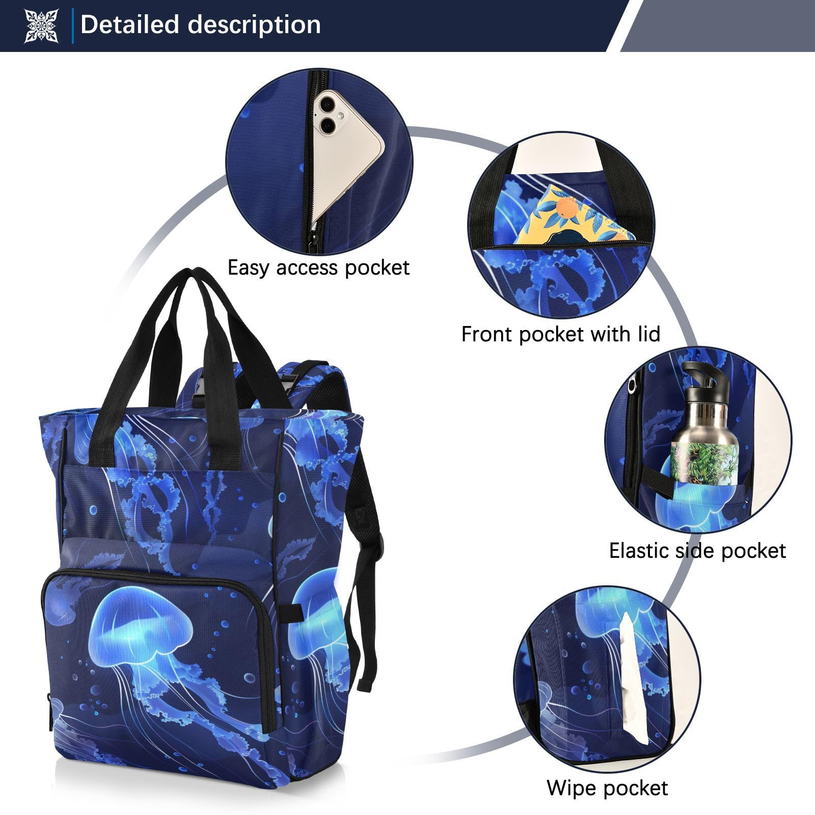 Baby Essentials - Bolsa para pañales con diseño de medusas azules