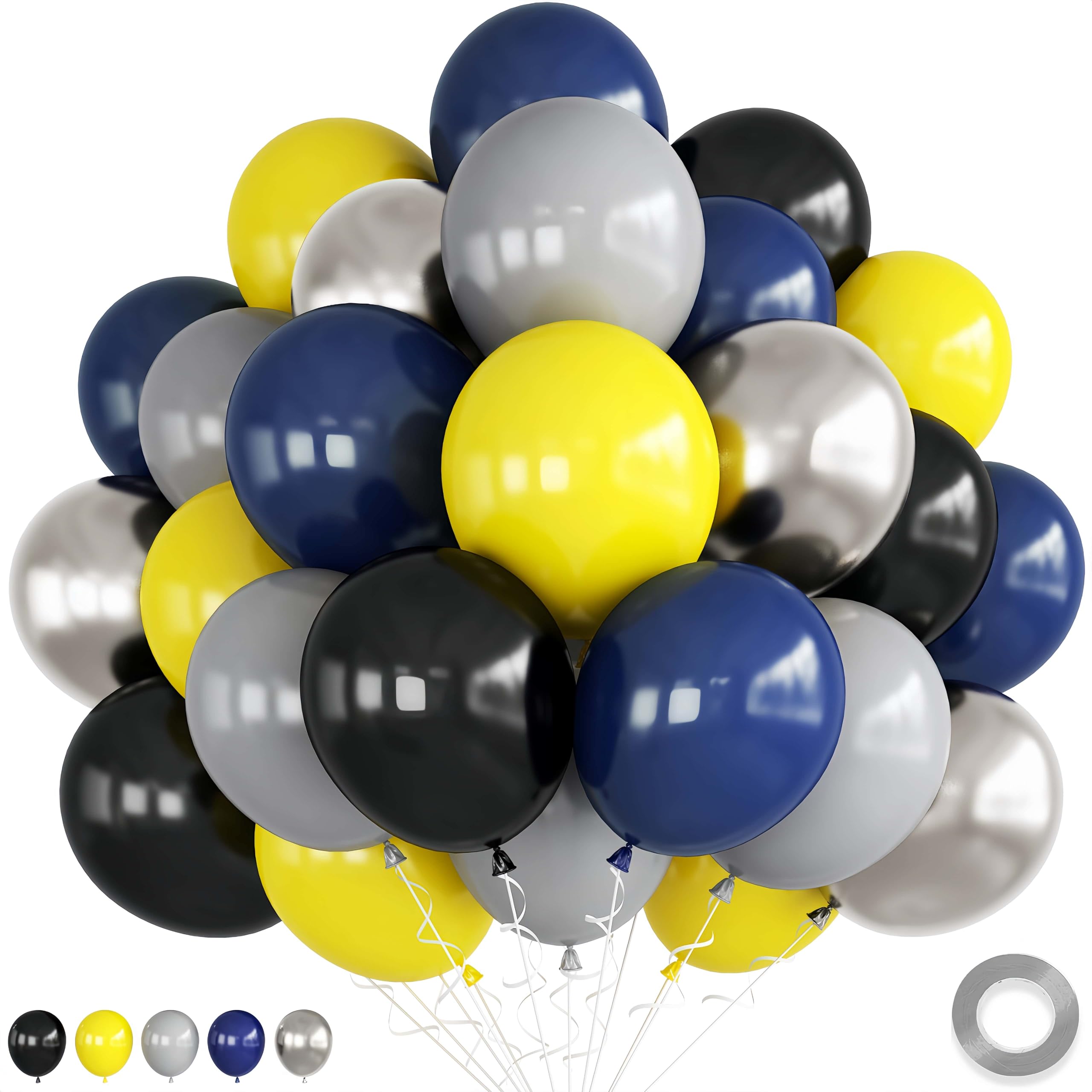 Black and Yellow Balloons, Bat Theme Balloons Hero Birthday Decorations, Yellow Black Silver Navy Blue Balloon City Balloon Party Decorations for Kids Boys Birthday Inspired Party Supplies Decor