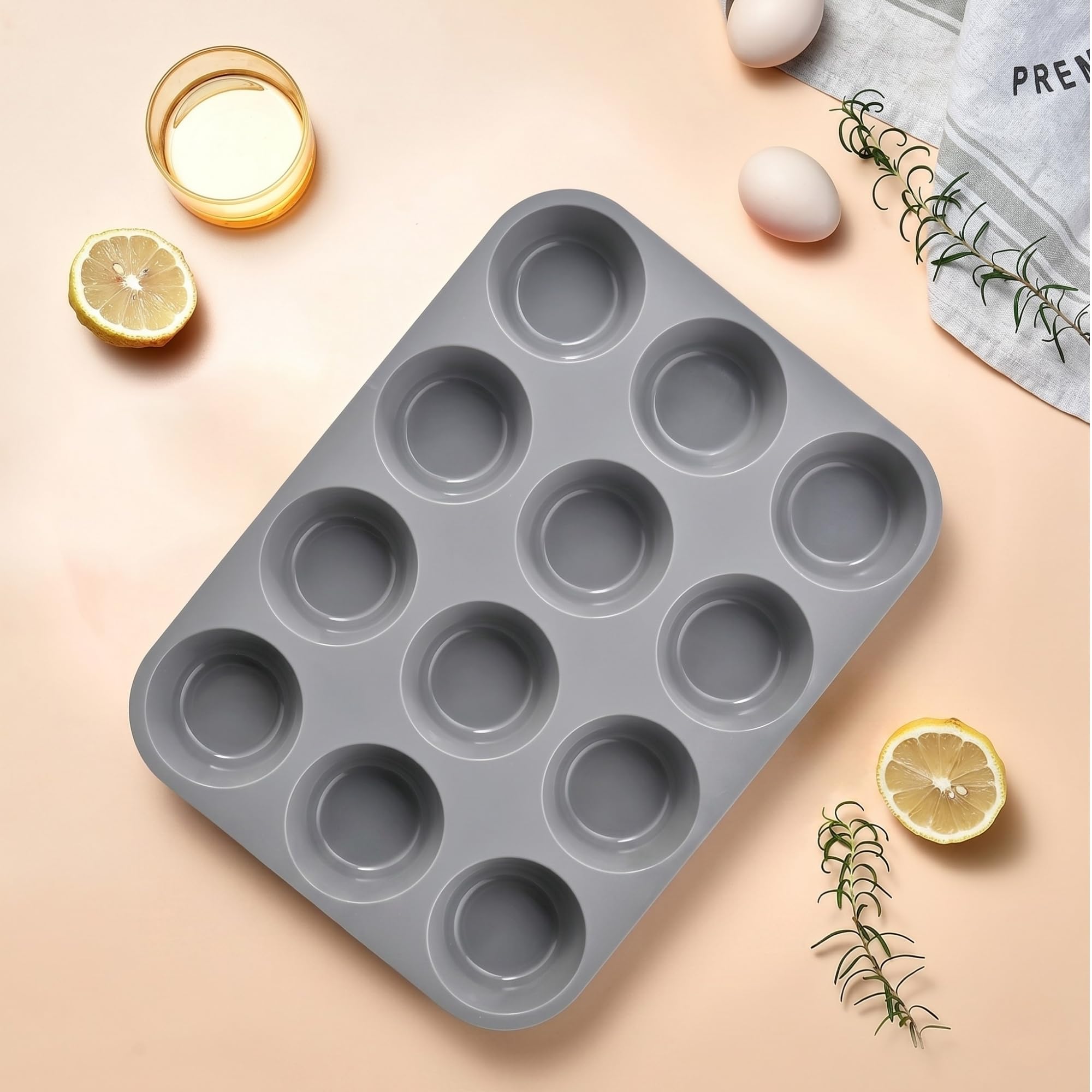 Calessier 12’li Silikon Muffin Kalıbı, Esnek Yapışmaz Cupcake Kek Kalıbı, Kolay Çıkarma ve Temizlik, Fırın Uyumlu, Çok Amaçlı Kek Pasta Tatlı Yapımı İçin Ev Tipi Silikon Muffin Kalıbı