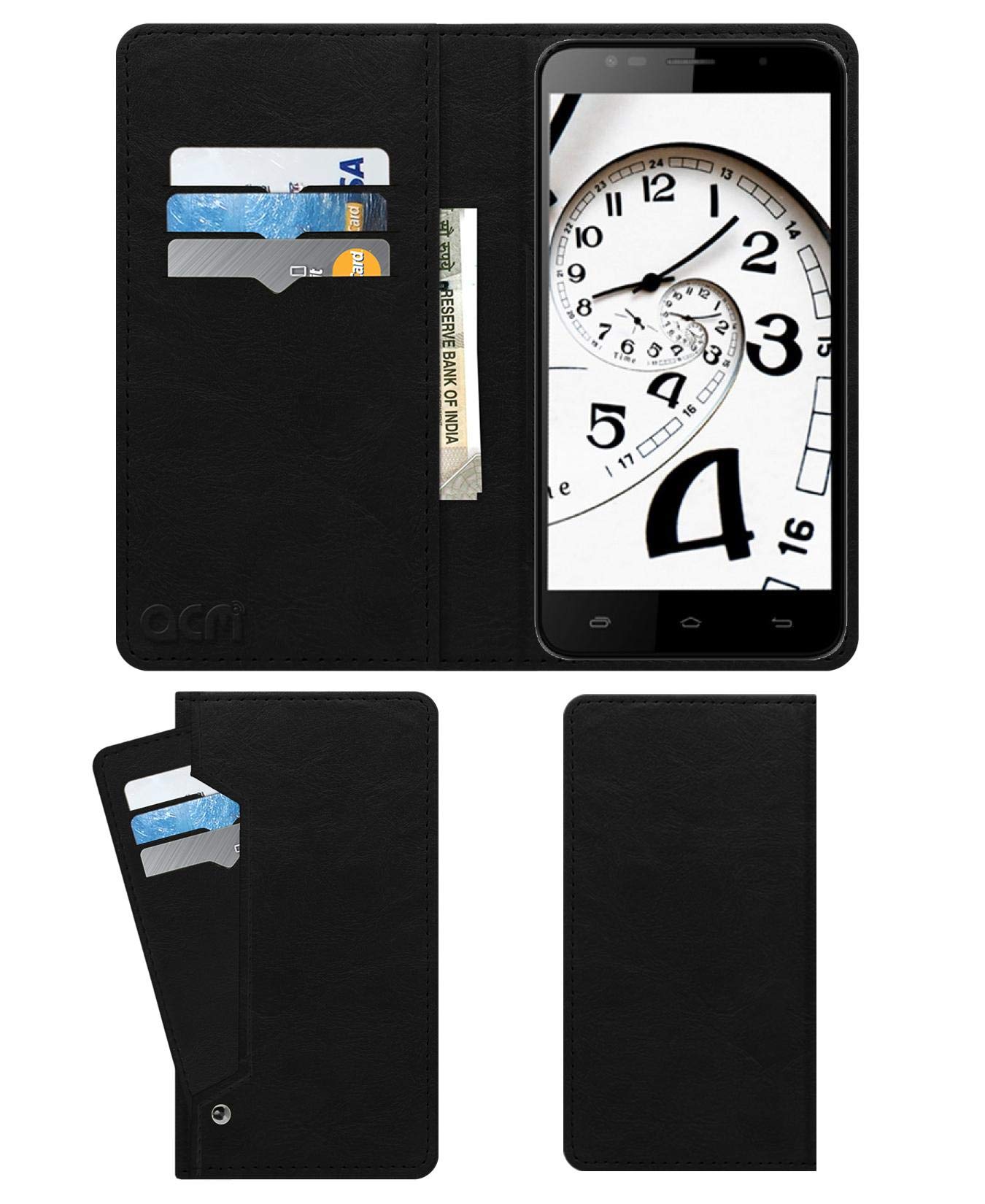 ACM Wallet Leather Flip Carry Case Compatible with Celkon Millennium Epic Q550 Mobile Flap Card Holder Front & Back Cover Royal Black