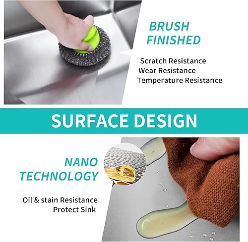 Vista 20 de Fregadero de cocina negro de acero inoxidable de 18 x 18 pulgadas, montaje superior, fregadero de cocina y bar, juego de fregadero de un solo tazón