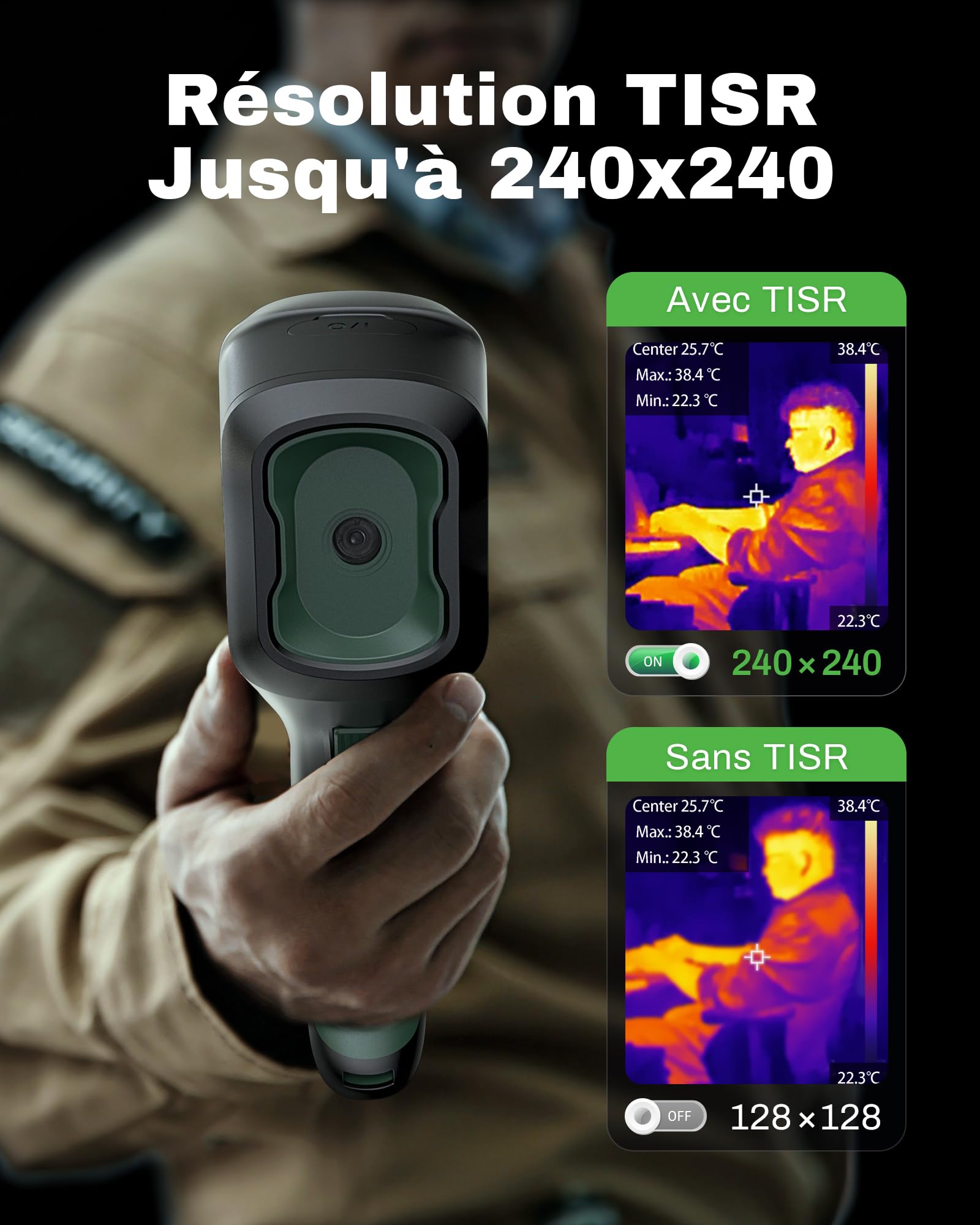 AMPBANK Camera Thermique Infrarouge 240x240 IR-Auflösung,24 Heures d'Autonomie Camera Infrarouge,25Hz Taux de Rafraîchissement,-20°C à 450°C, H128 Caméra Thermique Compacte avec Alarme de Température