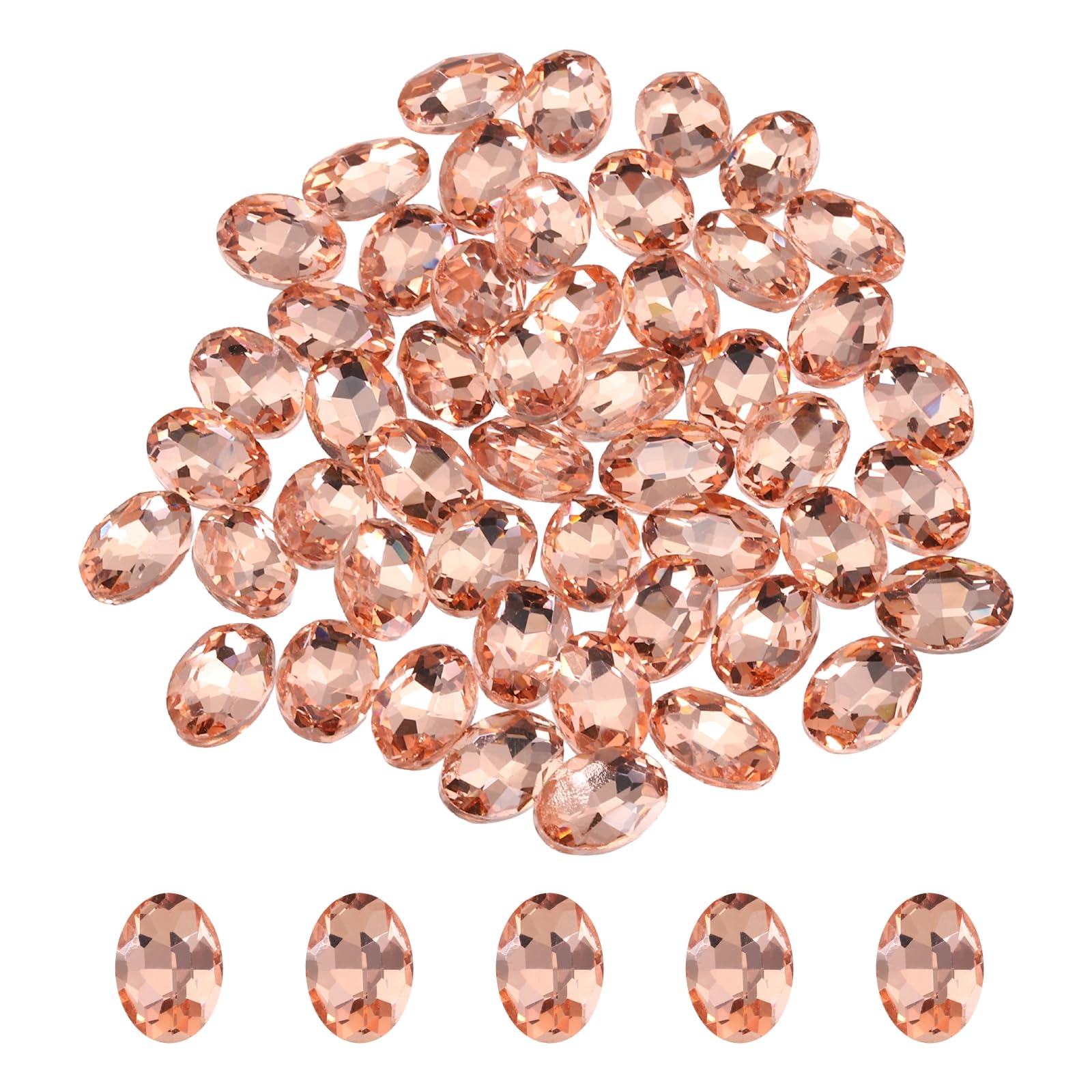 sourcing map 50Pcs Oval Pointed Back Rhinestone, 10 x 14 mm Oval Faceted Glass Rhinestone Gems Pointed Back Faceted Glass Beads for Jewelry Making DIY Crafts Shoes Crystal, Light Red — image 1