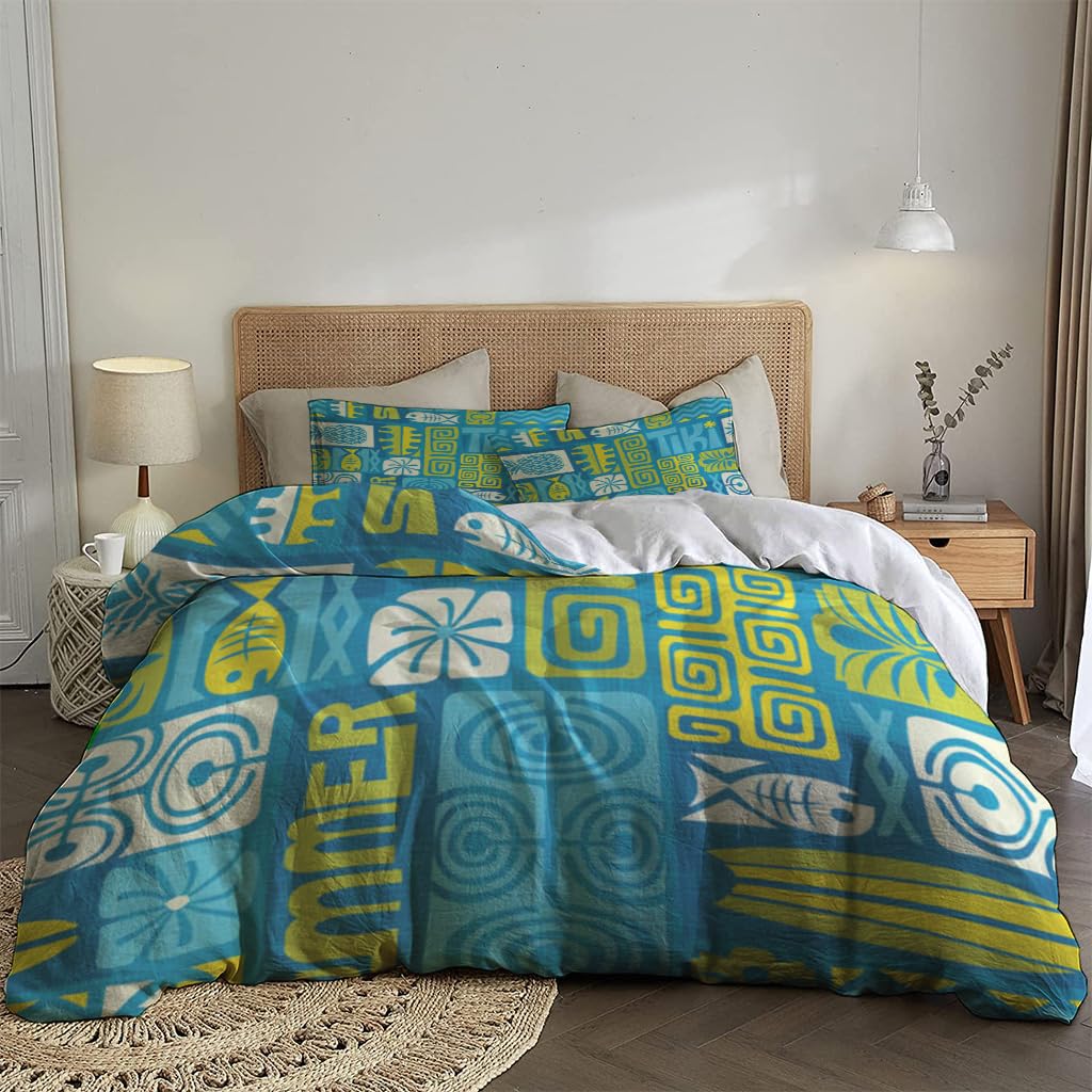 NIBAINLO 布団カバーエキゾチックなハワイアントロピカルグリーンブルーパターン 肌に優しい ピーチスキン加工 掛け布団カバー 和式 洋式 あったか 布団カバーセット リバーシブル ホームステイ ホテル 家庭兼用