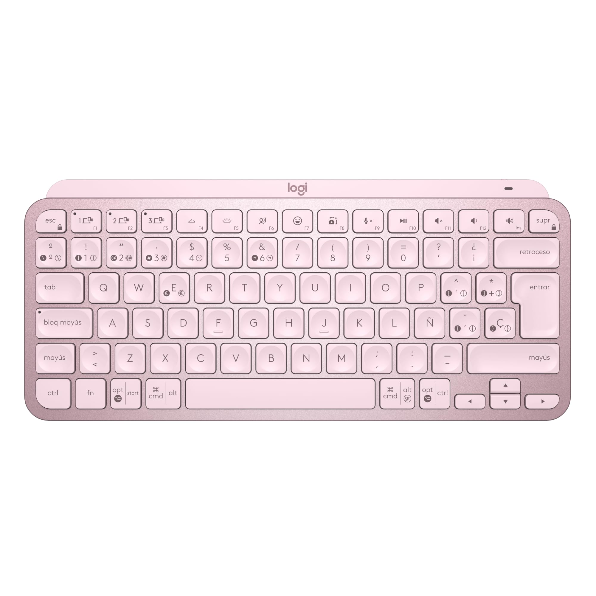 Logitech MX Keys Mini Minimalist Wireless Keyboard, Compact, Bluetooth, Backlit, USB-C, Compatible with Apple macOS, iOS, Windows, Linux, Android, Metal, Spanish QWERTY - Pink