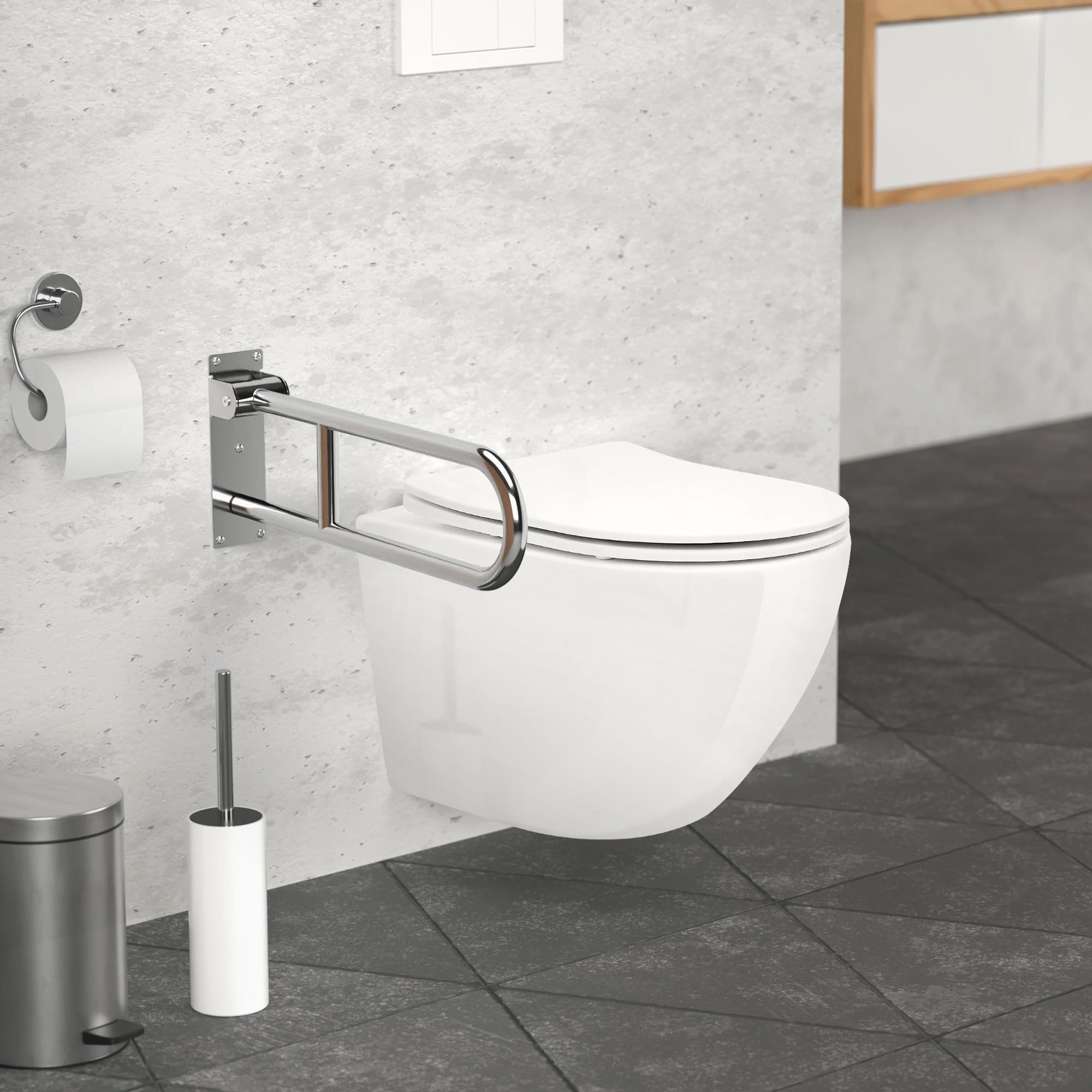 ML-Design Barra para WC, Apoyo para Inodoro Abatible para Personas Mayores y Movilidad Reducida, 60cm, Acero Inoxidable, Soporte Plegable de Levantamiento, Asidero de Seguridad para Baño, Carga 200kg