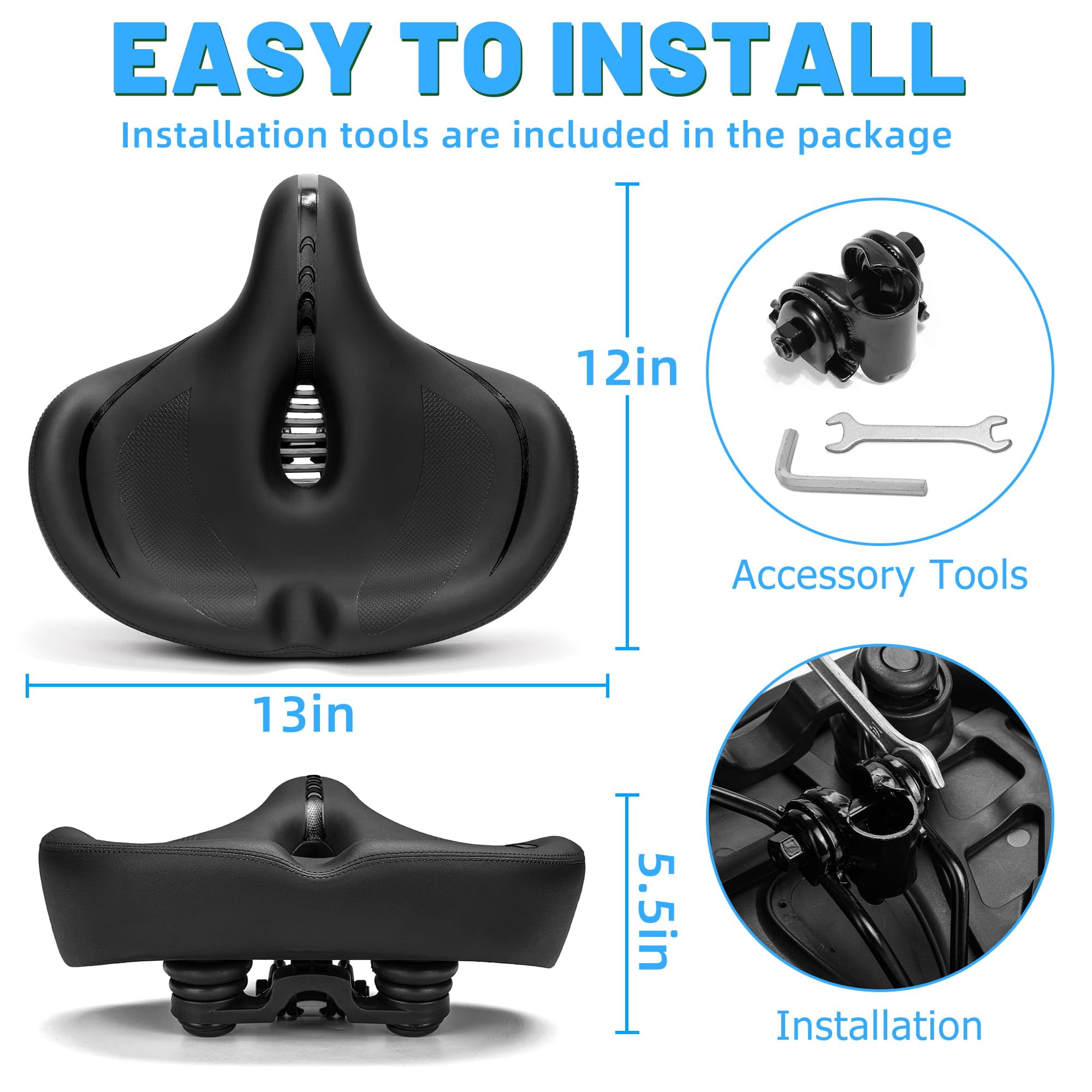 CDYWD Seggiolino per bici oversize per uomo e donna Comfort Wide Cuscino extra morbido con schienale imbottito Ricambio per sedile da bicicletta per esercizi, rotazione, incrociatore, mountain