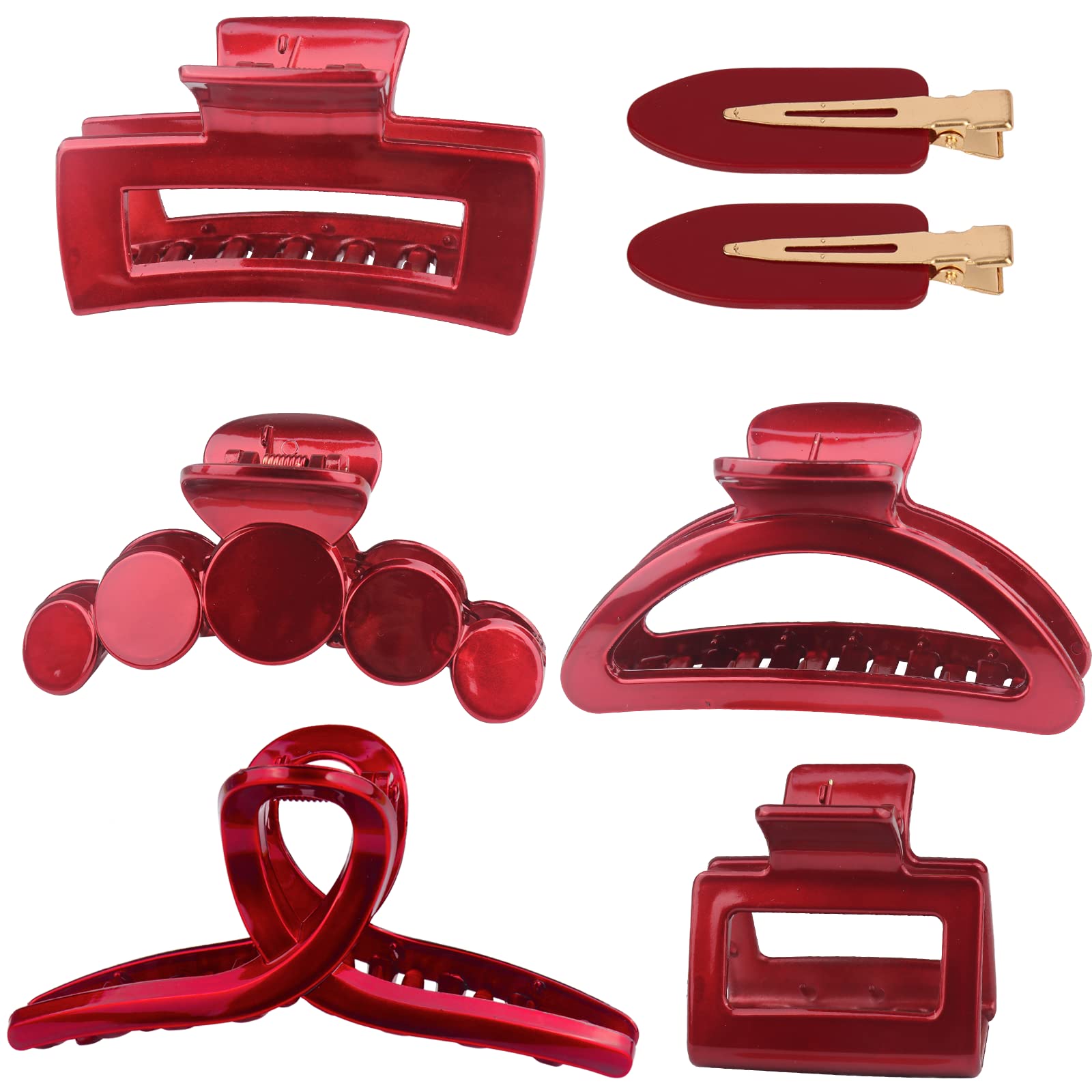 Light Big Strong Hold Nonslip Glossy Claw Clips for Thick, Thin & Curly Hair - 90's Vintage Jaw Clips, Wedding Party Banquet (Red)