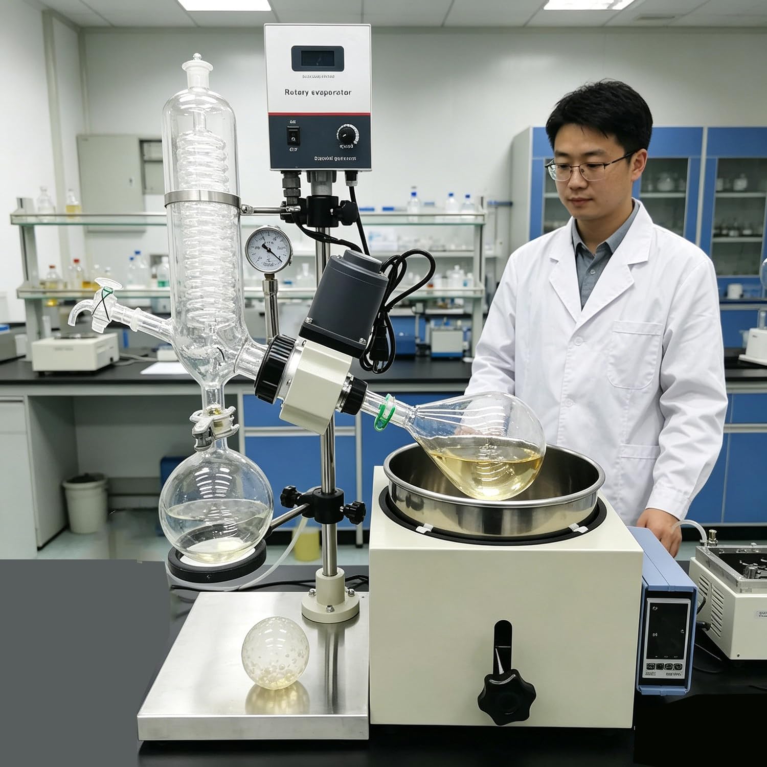 DHMYDPDZ 2L Lab Rotavapor Chemistry Equipment Vacuum Evaporator, Rotavapor Lab Chemistry, Purification and Extraction, Lifting lab Evaporator Rotary, Water Bath, Manual Lifting lab Rotavap 3L