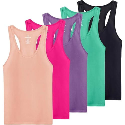 Real Essentials 5-Pack Women's Racerback Tank Top Dry-Fit Athletic Performance Yoga Activewear (Available in Plus Size)