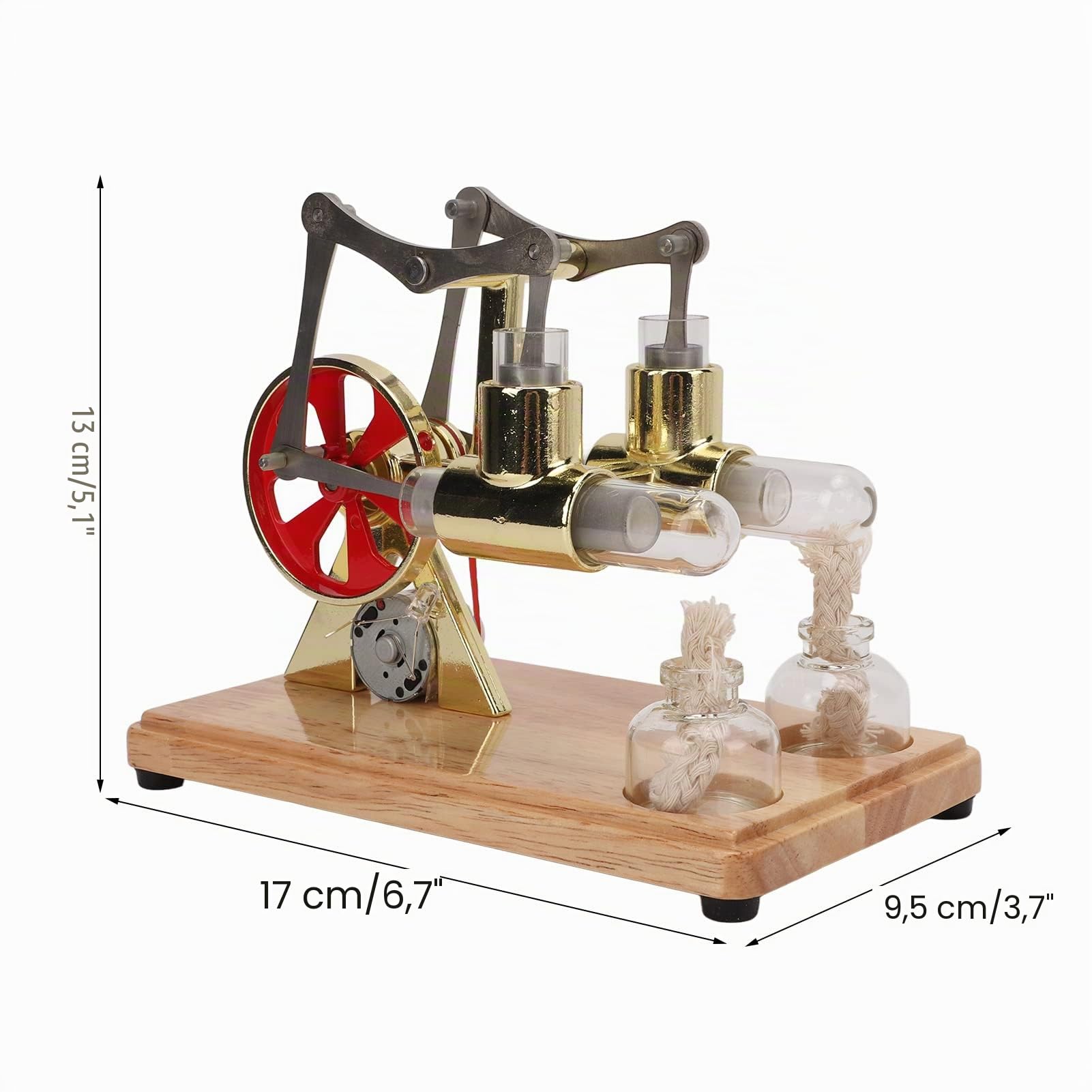 Stirlingmotor Modell, hochpräzises wissenschaftliches Physikalisches Modell mit goldenem Zwei Zylinder Balance Design, ideal für STEM Bildung und physikalische Demonstrationsprojek