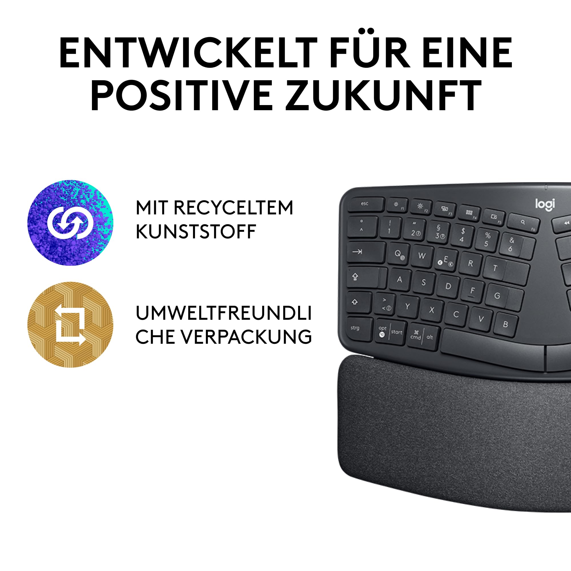 Logitech ERGO K860 kabellose ergonomische Tastatur – geteilte Tastatur, Handballenauflage, natürliches Tippen, schmutzabweisendes Material, Bluetooth und USB-Verbindung, für Windows/Mac - Graphit