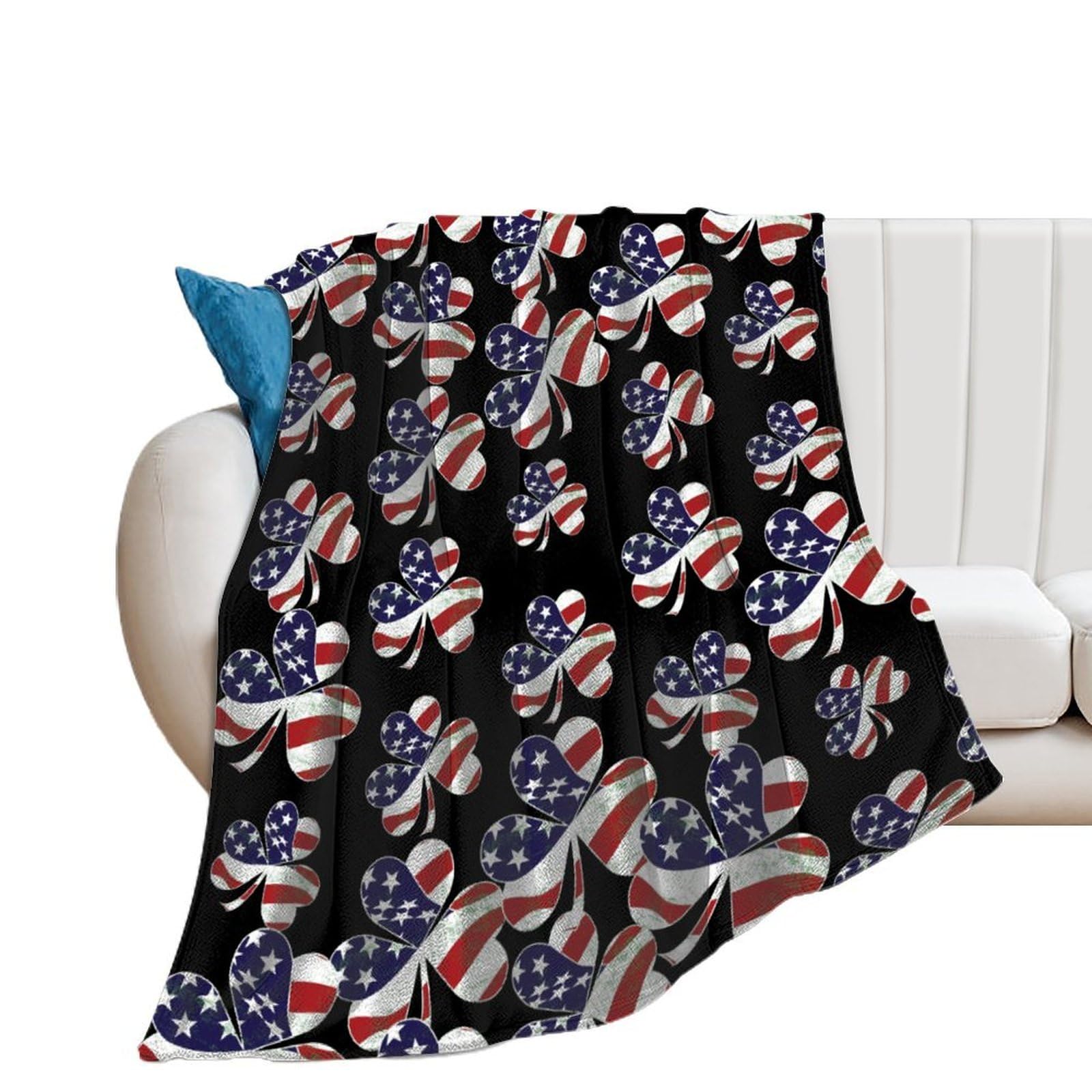OUTBDNVFSA Americans-Flag Irish Shamrock Stpatricks Day Throw Blanket Lightweight Summer Blankets for Bed Sofa Camping Travel