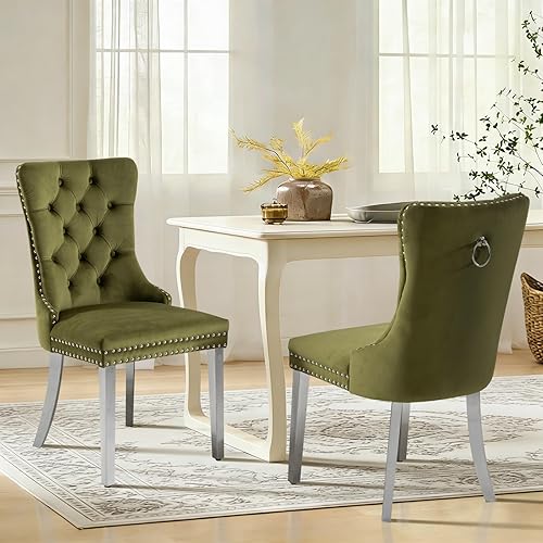 Miniatura 41 de Juego de 6 sillas de comedor de cuero, sillas laterales con respaldo alto, silla lateral tapizada moderna con anillo trasero de botón, patas de negro