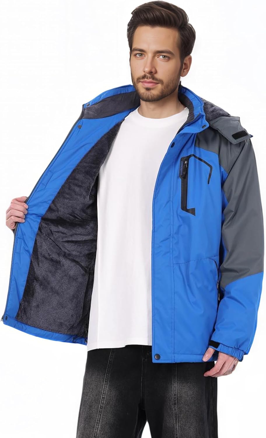 Men's Waterproof Ski Winter Jacket with Detachable Hood, (S-4XL), Warm Windproof Snow Coat for Skiing & Snowboarding
