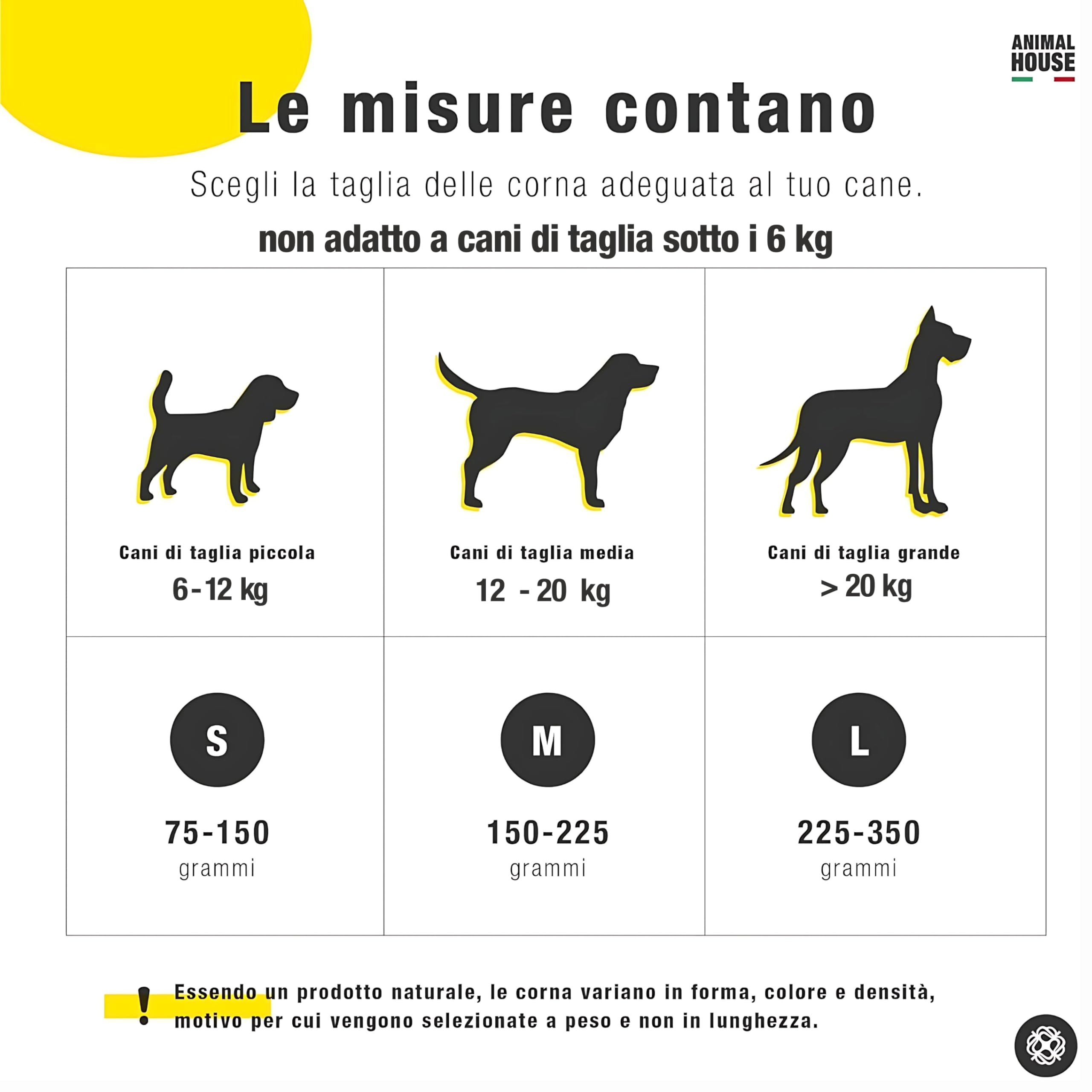 Animal House Corna di Bufalo per Cani, Masticativo Naturale, Igiene Orale, Resistenti, Cruelty Free (1, S)