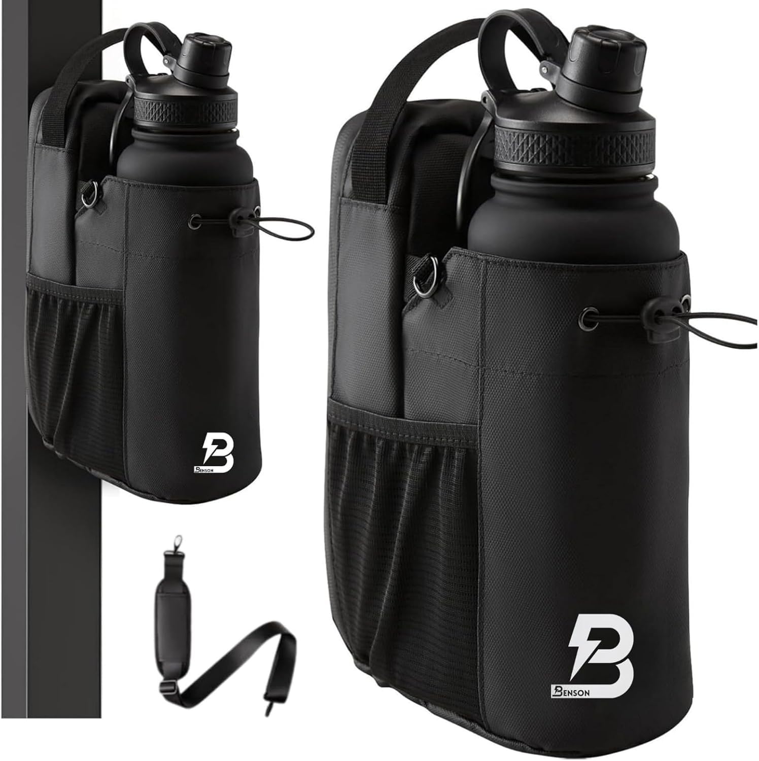 Benson Sac de fitness magnétique - Sac banane avec fixation magnétique puissante - Porte-bouteille pour bouteilles jusqu'à 3000 ml - Compartiment pour téléphone portable - Mousqueton - Pour homme et