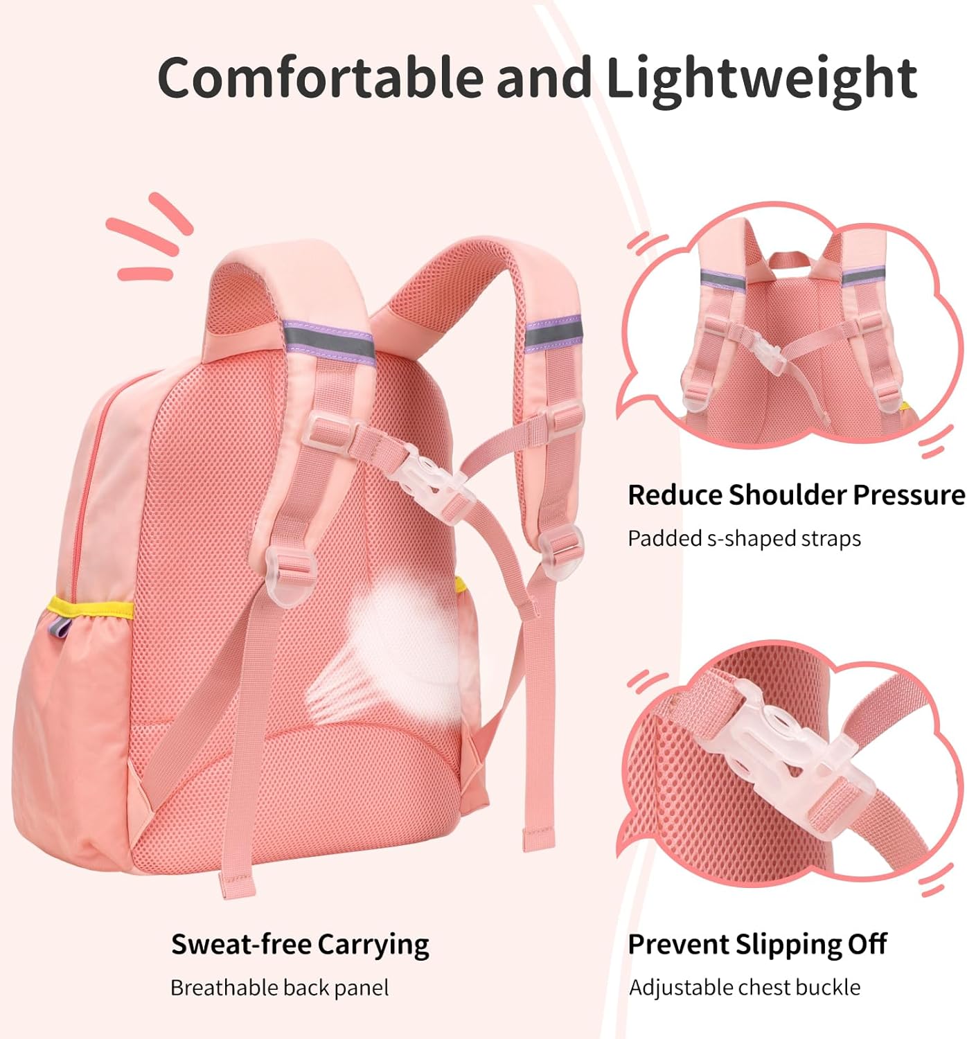Preschool Backpack for Girls - 15 Inch Kindergarten Backpack for Girls 3 to 8, Lightweight Elementary School Backpack for 1st 2nd Grade, Kids Backpack for School and Travel, Pink - Image 4
