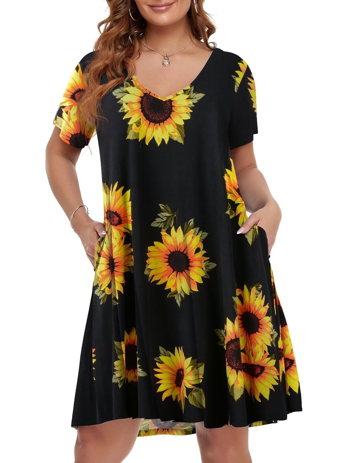 BELAROI Women Casual Summer Dresses Loose Tshirt Beach Sundress V Neck Plus Size Swing Tunic Pockets