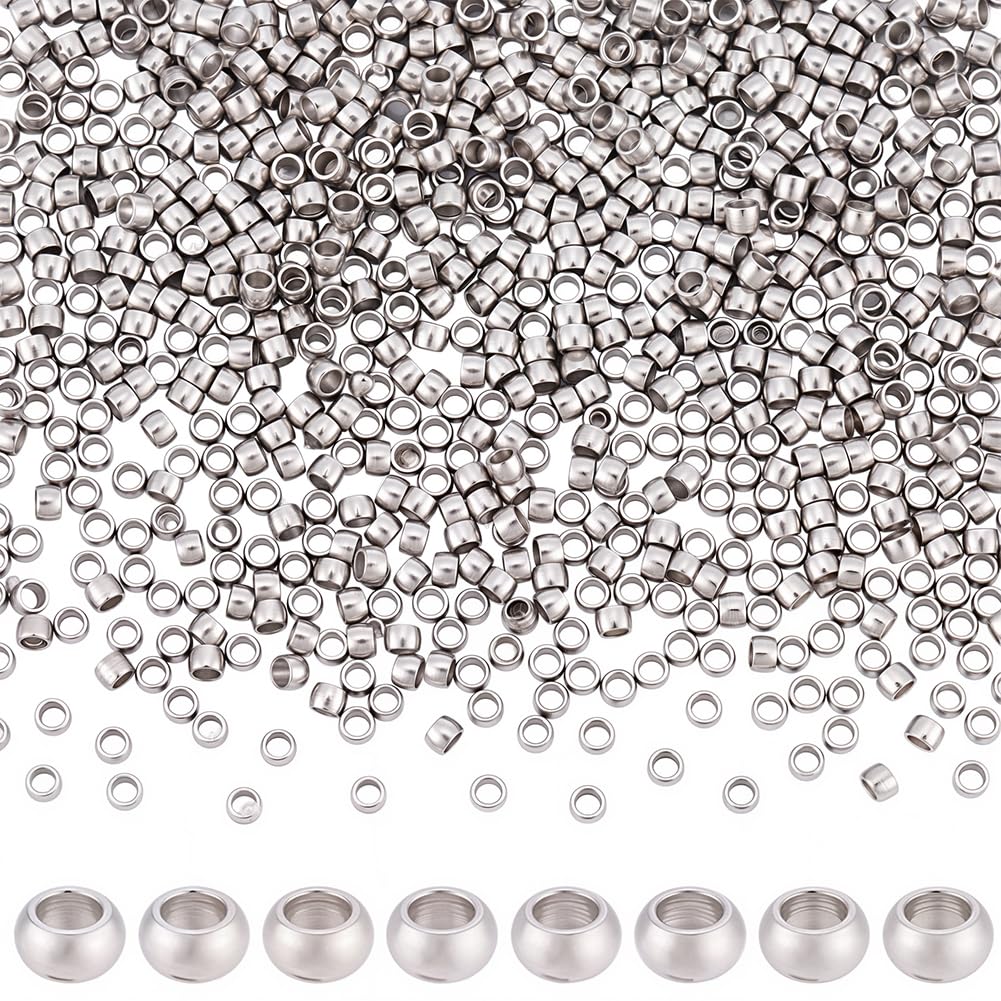 Beebeecraft 800Pcs Tiny Crimp Beads 1.5mm 304 Stainless Steel Non-Tarnish Rondelle Spacer Crimp Beads Metal Round Stoppers Clamp Ends for Jewelry Making Bracelet DIY Crafts