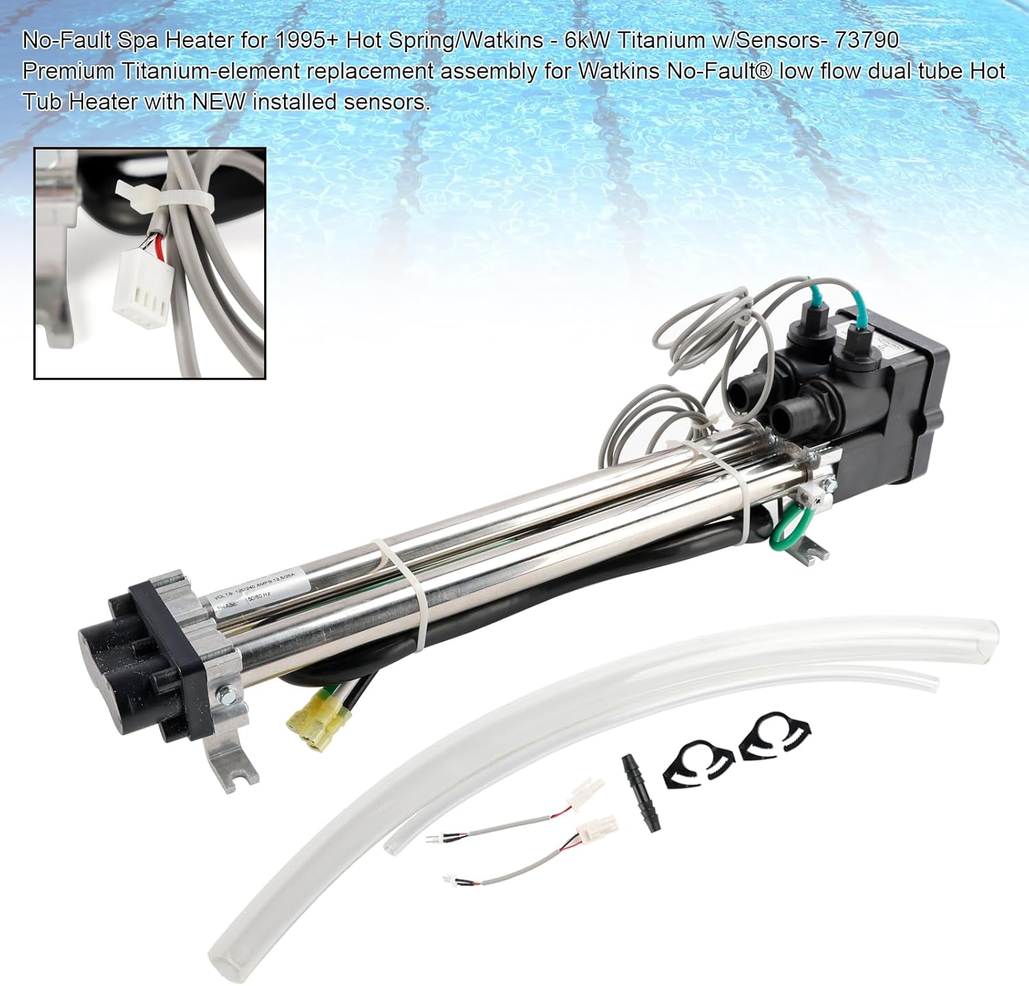 No-Fault Spa Heater 6kW Titanium w/Sensors- 73790 Fit for 1995+ For Hot Spring For Watkins