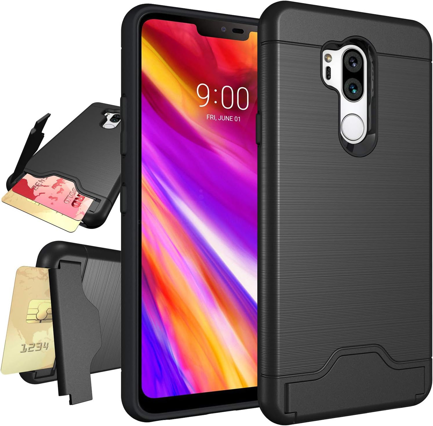 NiuBox LG G7 Case,LG G7 ThinQ Case, Armor [Card Slot Wallet] [Kickstand] Full Body Shock Absorption Protective Phone Case Cover for LG G7+ ThinQ,LG G7 Plus ThinQ (2018 Verizon) Black