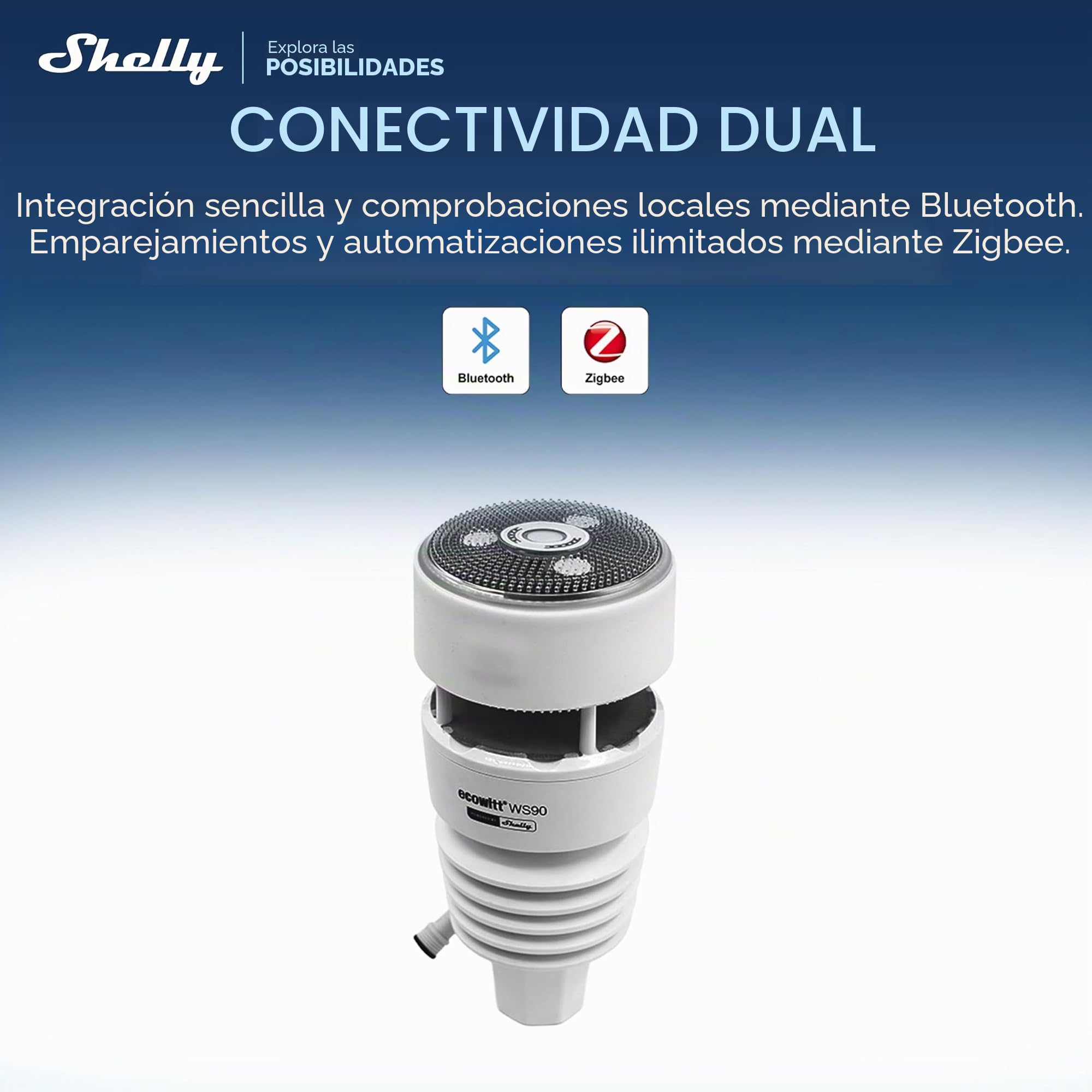 Ecowitt WS90 – Estación meteorológica inalámbrica para exterior, Impulsada por Shelly, Bluetooth y Zigbee, Termómetro e higrómetro, Medición de viento, lluvia, UV, Barómetro, Alimentación solar