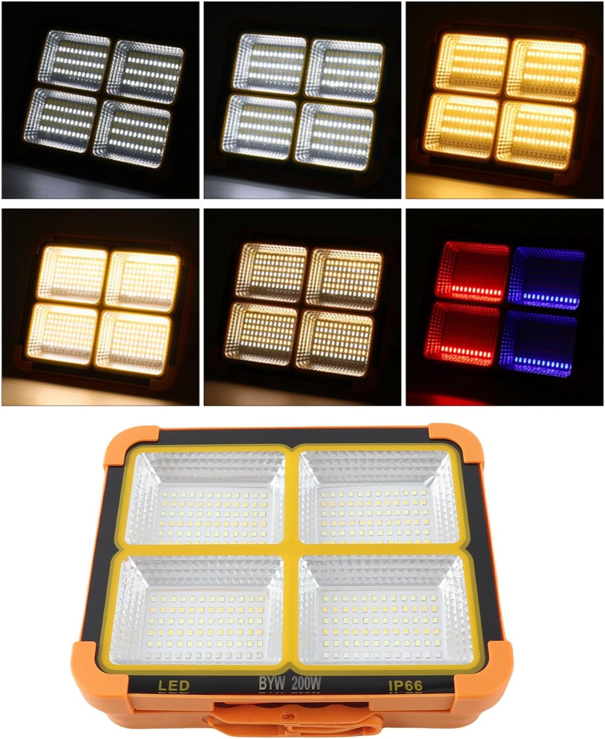 Portable LED Work Solar Light, 200W 7000mAh 15000LM 288 Beads 4 Modes IP66 Rechargeable Emergency Worklight Flood Light for Workshops, Construction Sites, Docks