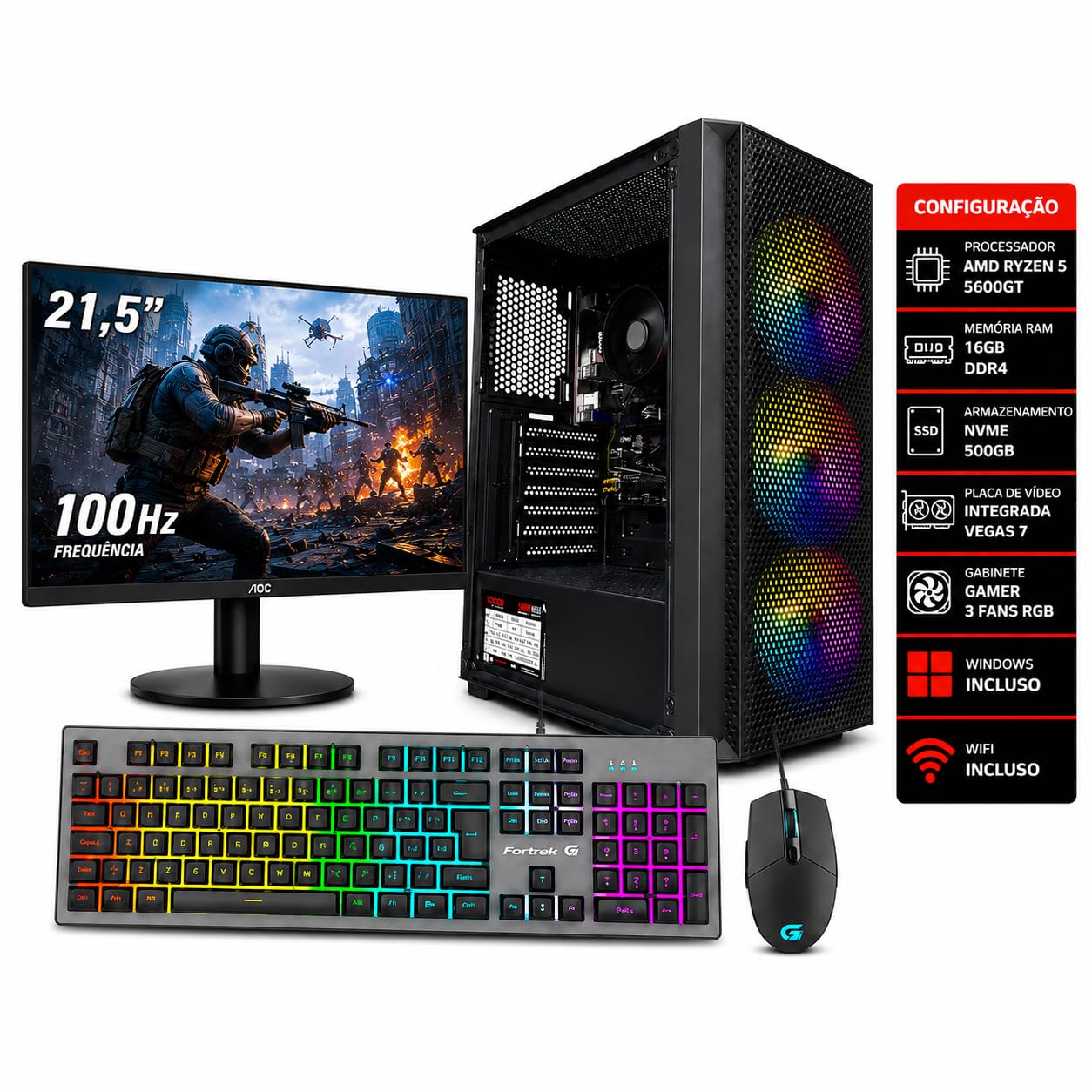 Pc Gamer Ryzen 5 5600gt 16Gb Ram Nvme 500gb Monitor 21,5 100Hz Pc Gamer Ryzen 5 5600gt 16Gb Ram Nvme 500gb Monitor 21,5 100Hz